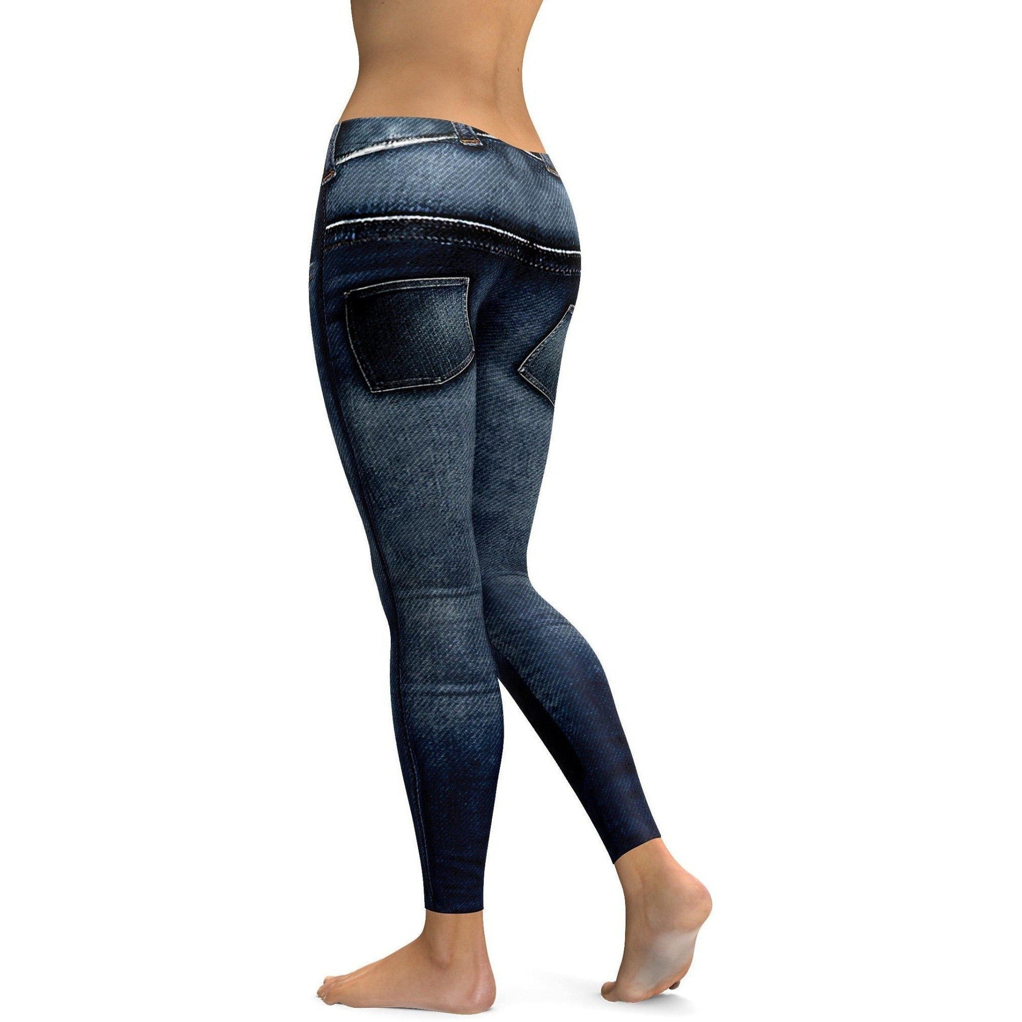 Womens Workout Yoga Realistic Denim Jeans Leggings Blue/Light Blue | Gearbunch.com