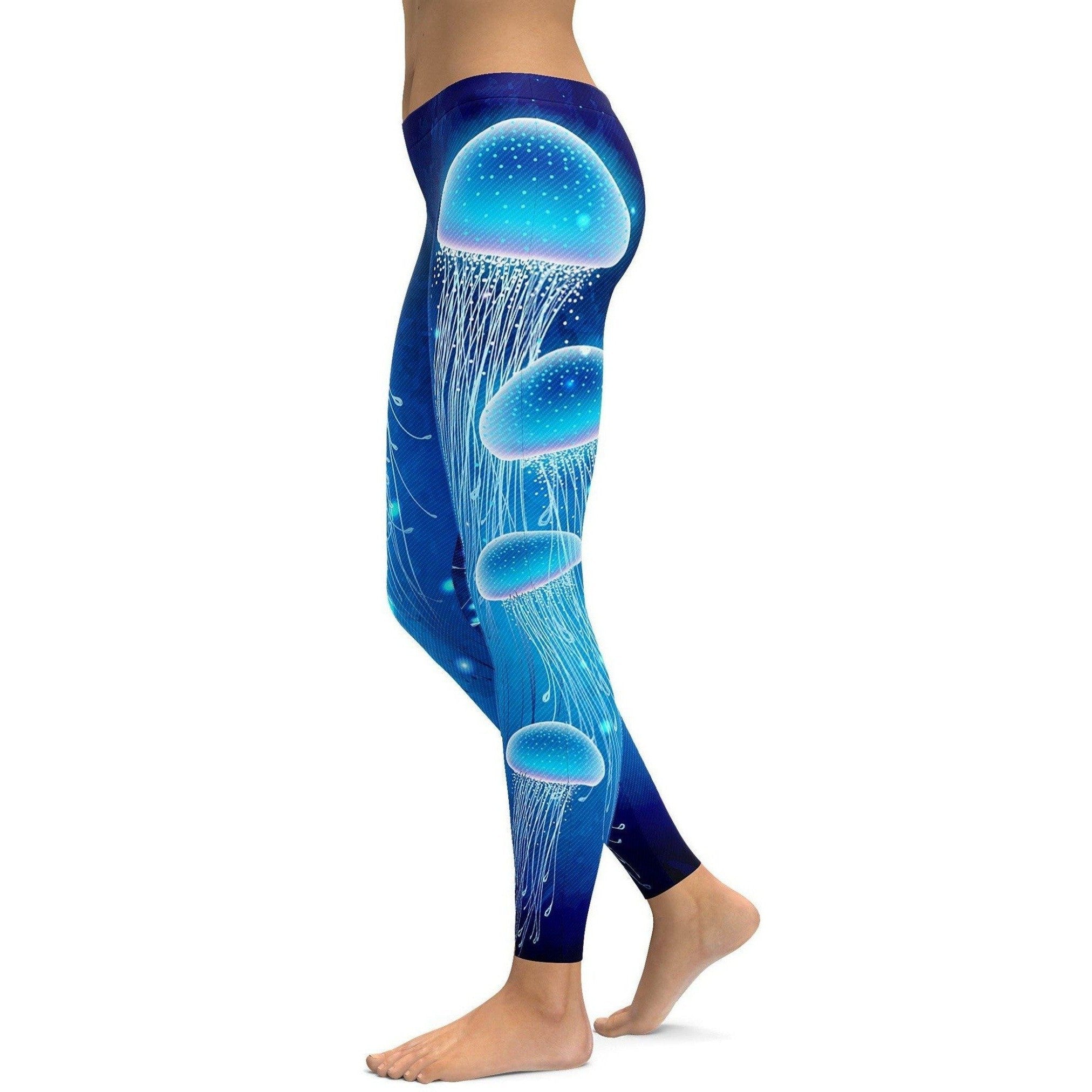 Jellyfish With Sea Inhabitants and Herb Leggings for Women, Yoga