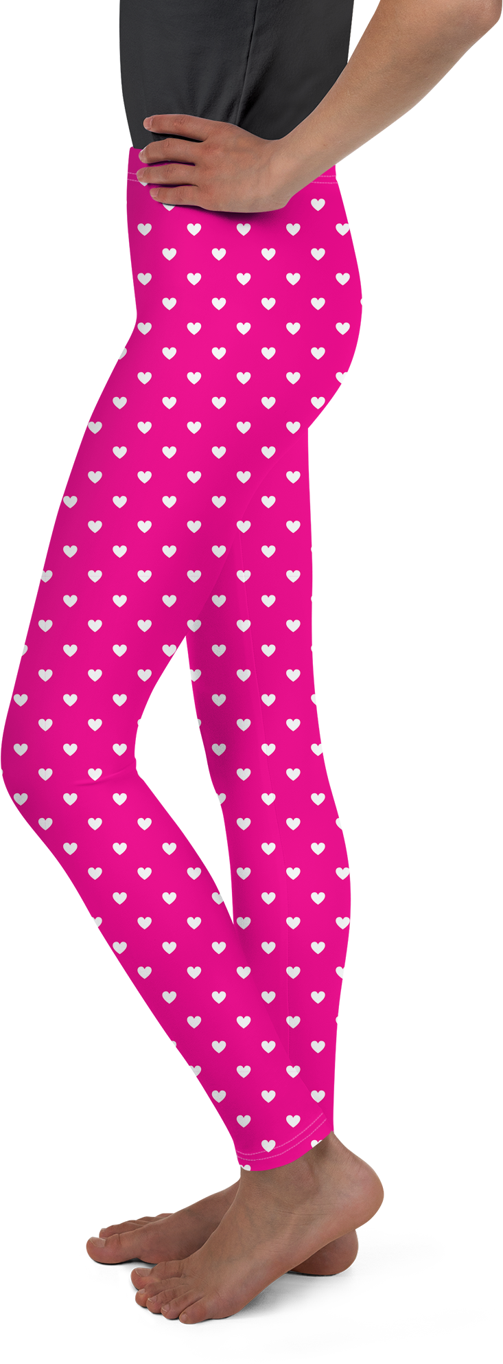 White Mini Hearts Pink Youth Leggings - Gearbunch