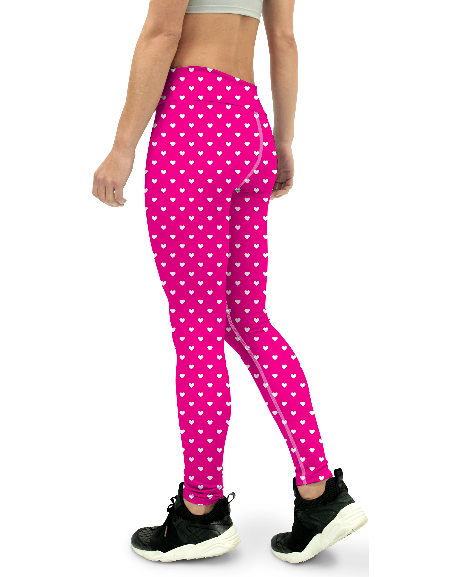 White Mini Hearts Pink Yoga Pants - Gearbunch