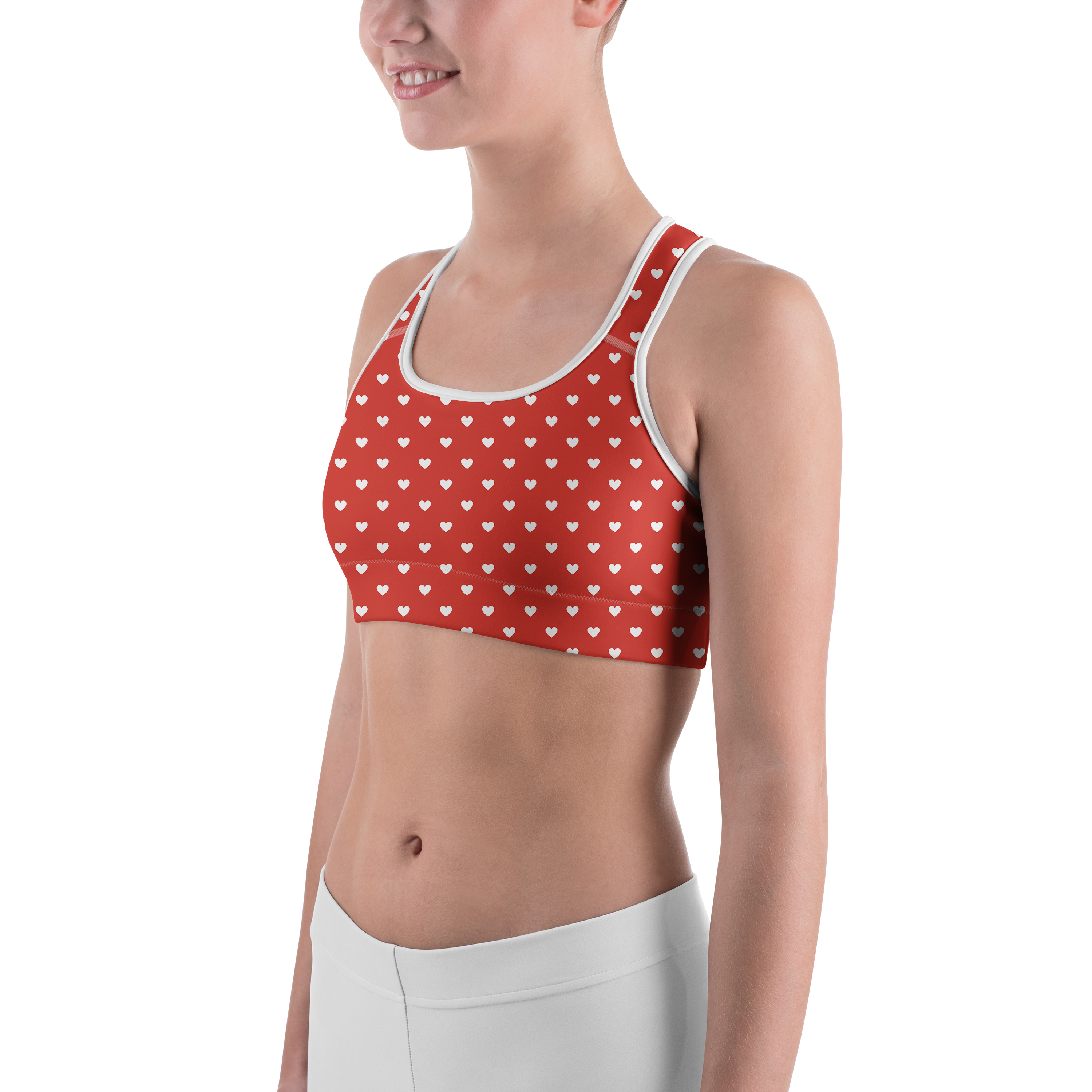 White Mini Hearts Red Sports Bra - Gearbunch