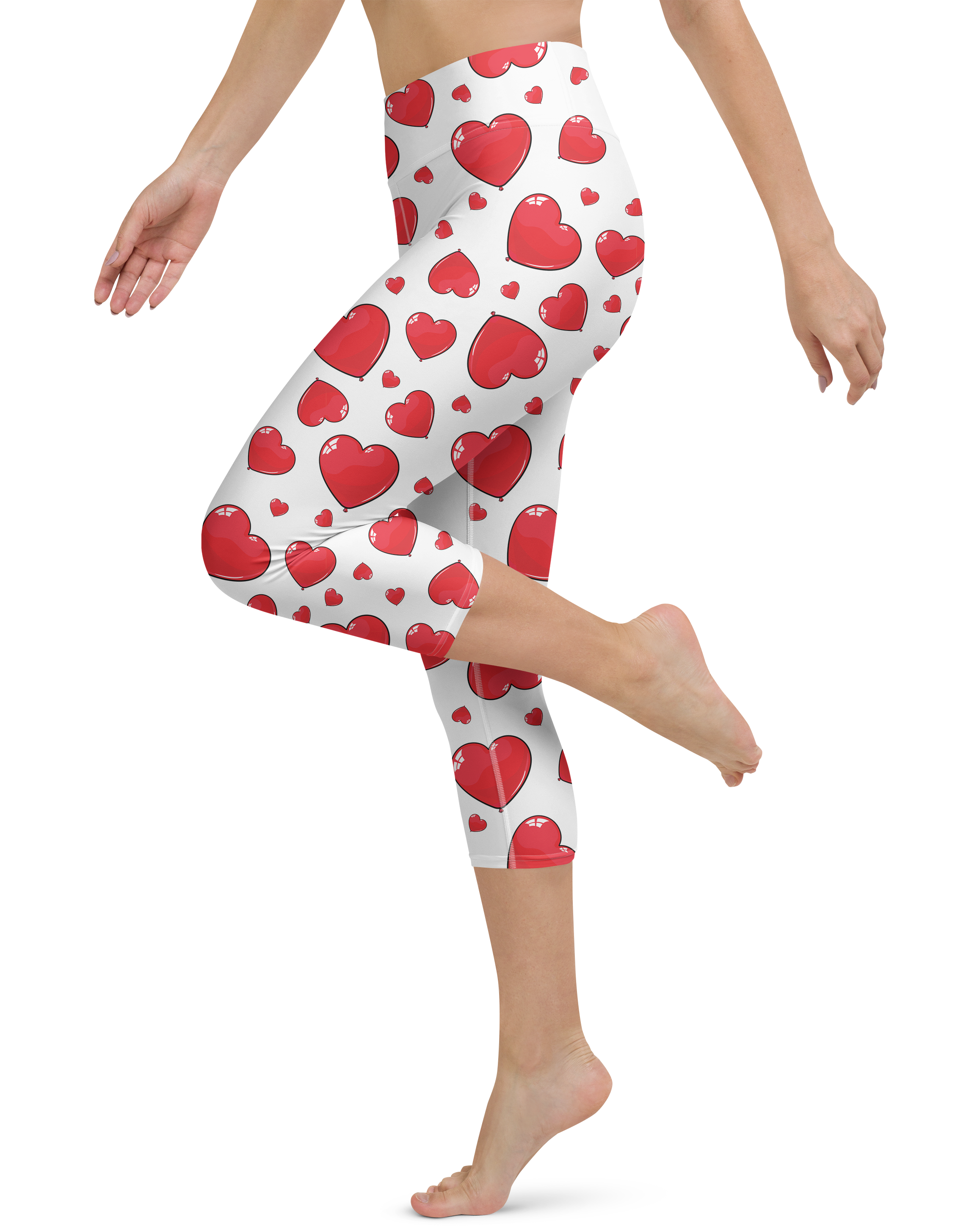 Red Heart Shaped Balloons Yoga Capris - Gearbunch