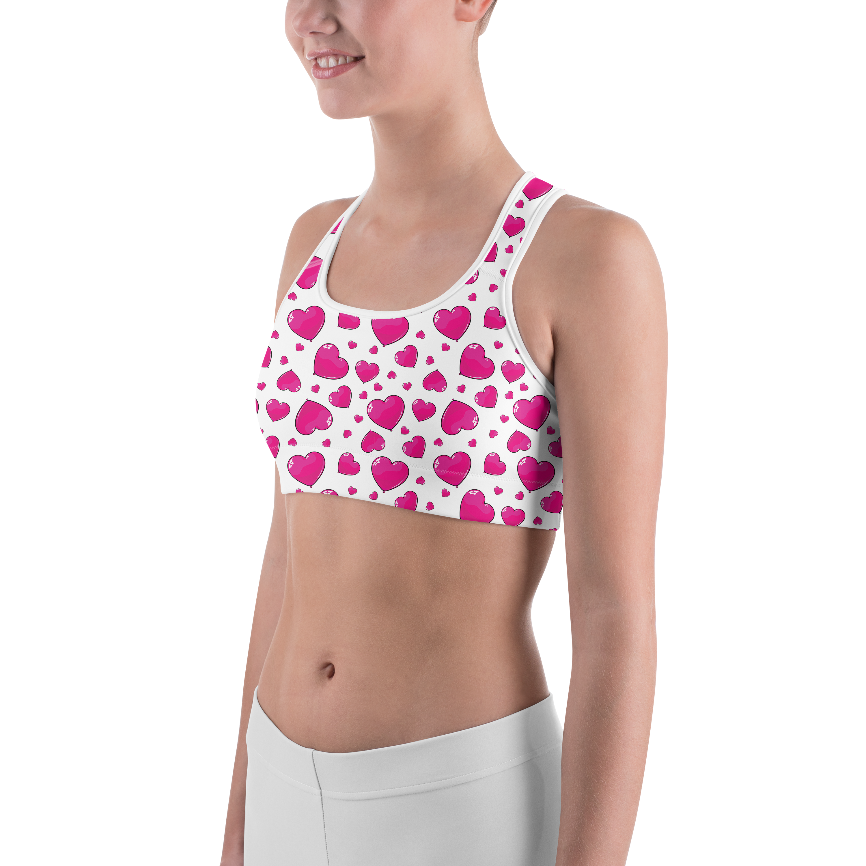 Pink Heart Shaped Balloons Sports Bra - Gearbunch