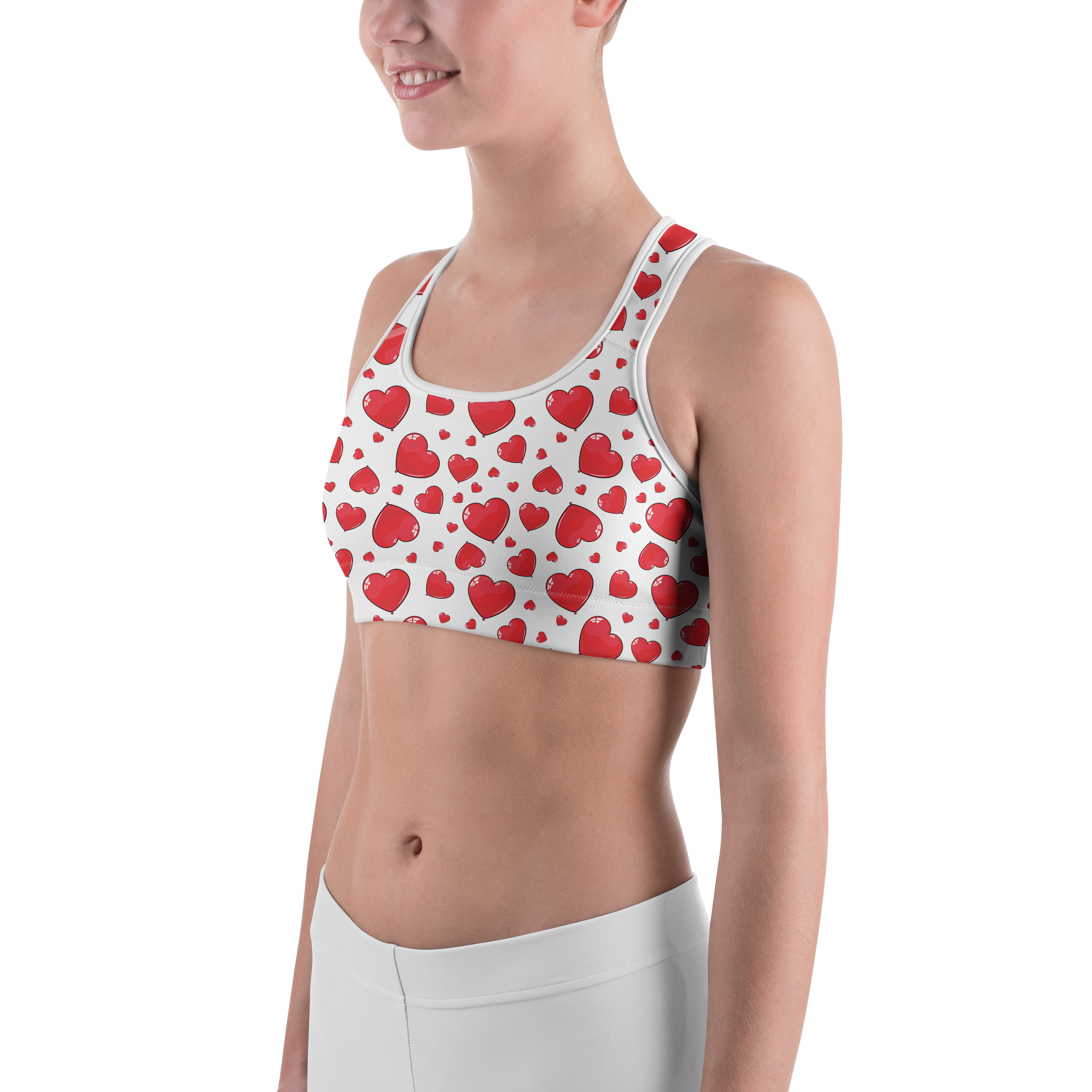 Red Heart Shaped Balloons Sports Bra - Gearbunch