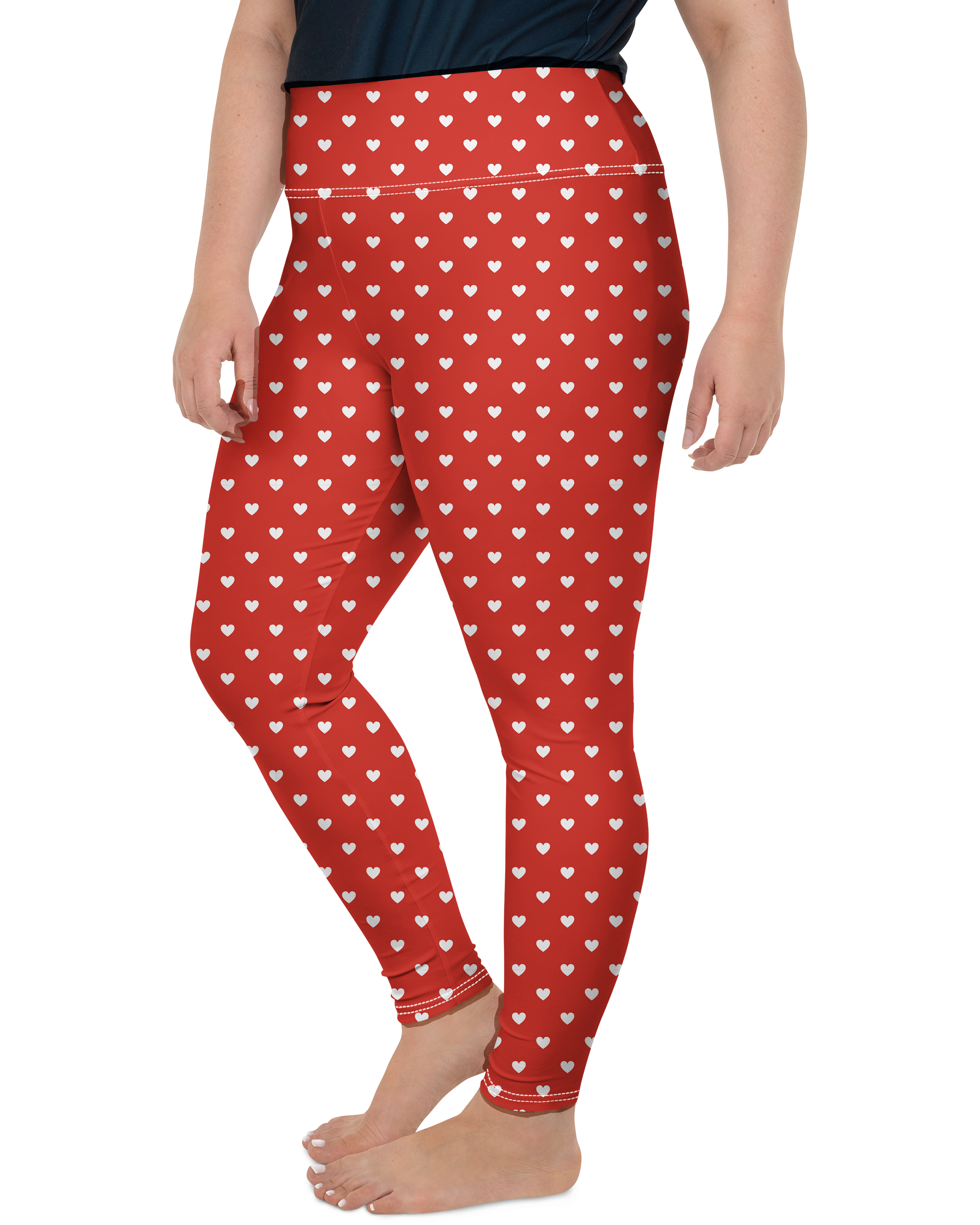 White Mini Hearts Red Plus Size Leggings - Gearbunch