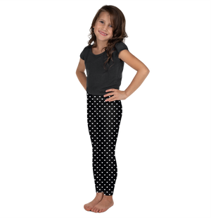 White Mini Hearts Black Kid's Leggings - Gearbunch