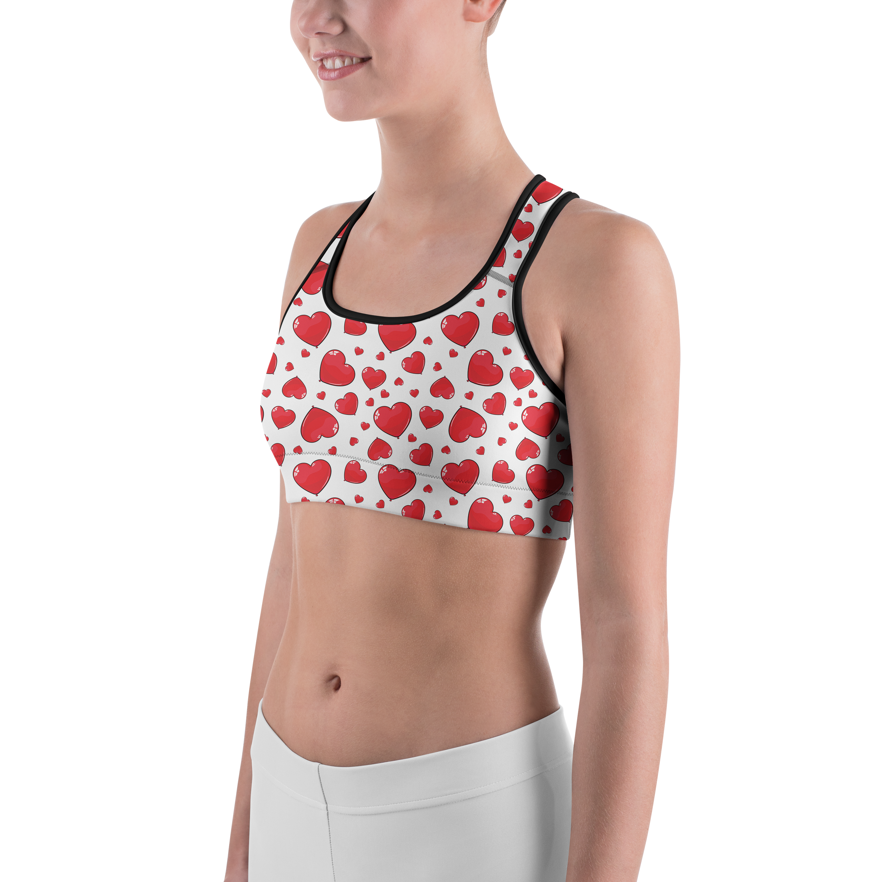 Red Heart Shaped Balloons Sports Bra - Gearbunch