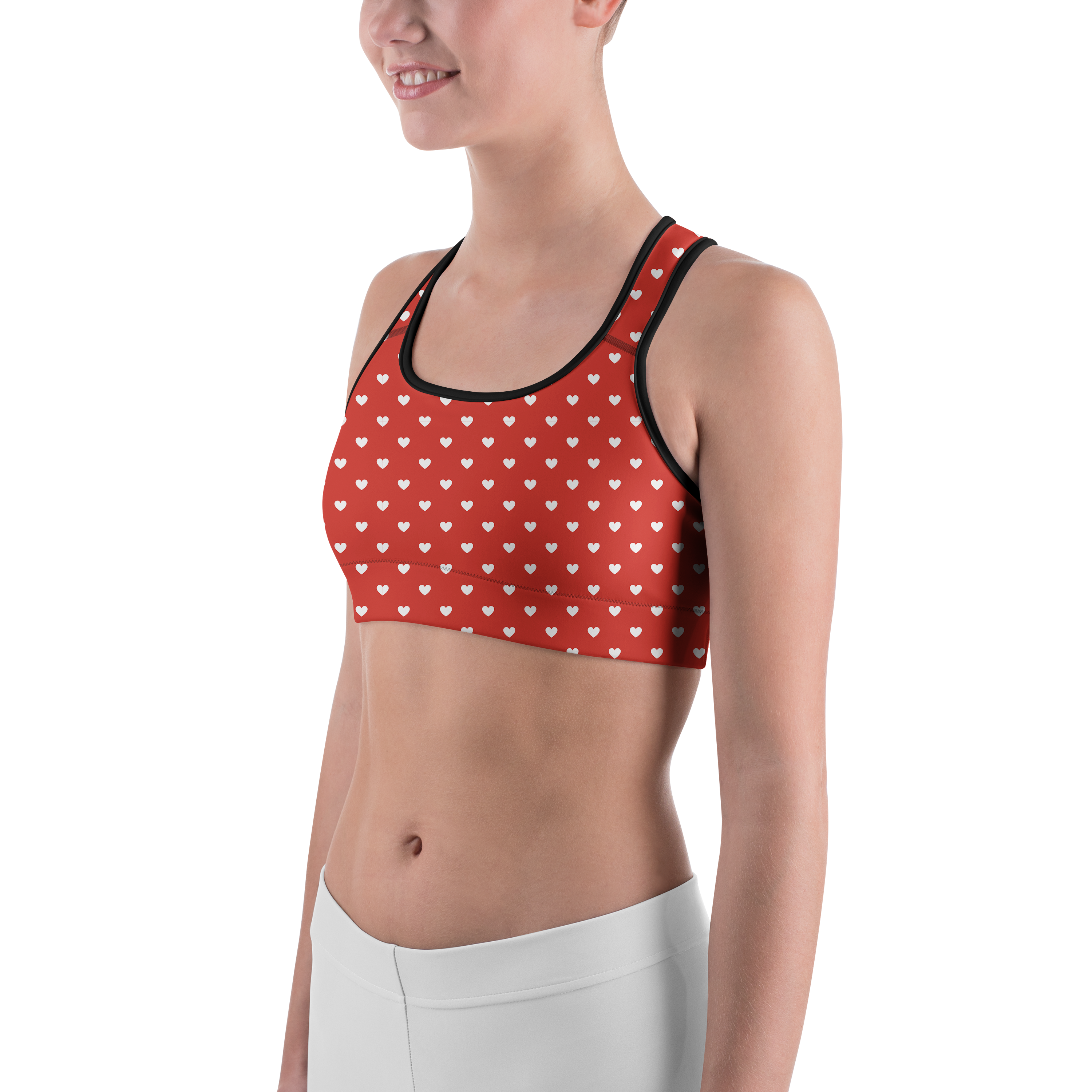 White Mini Hearts Red Sports Bra - Gearbunch