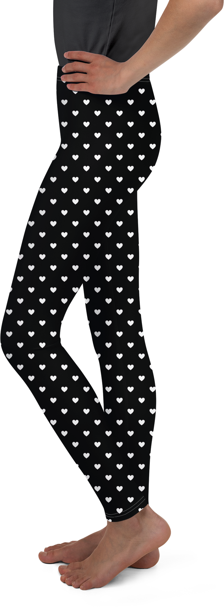 White Mini Hearts Black Youth Leggings - Gearbunch