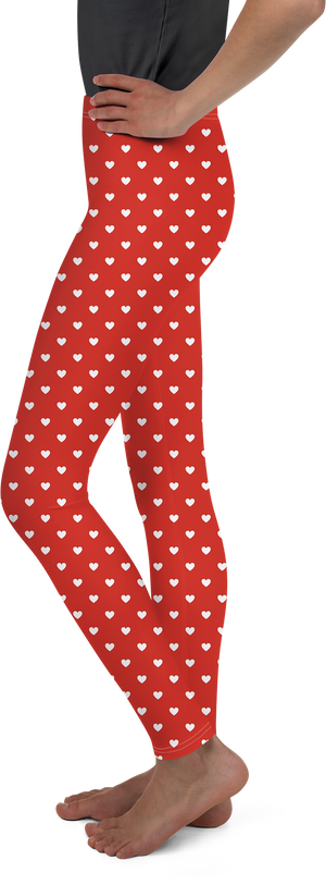 White Mini Hearts Red Youth Leggings - Gearbunch