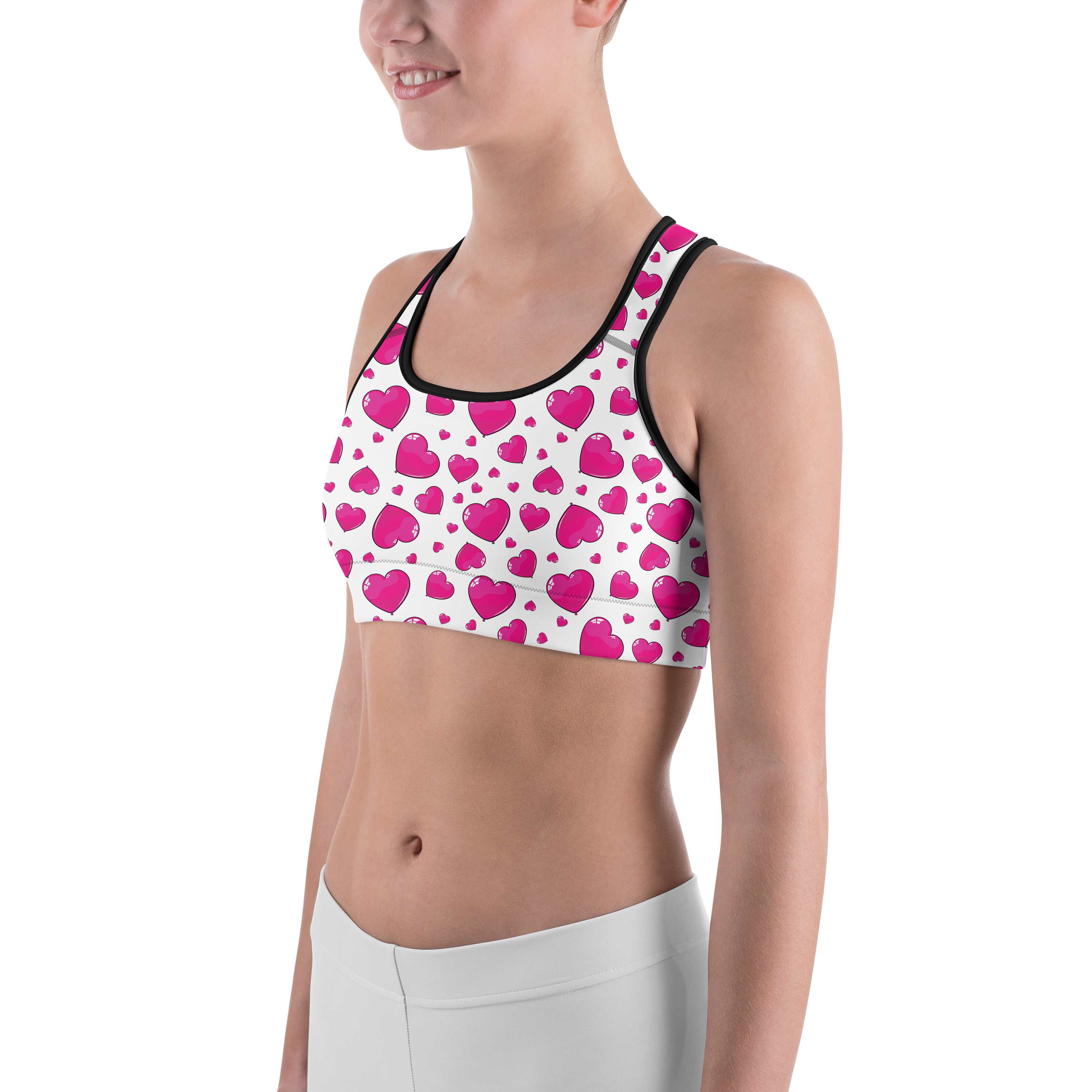 Pink Heart Shaped Balloons Sports Bra - Gearbunch