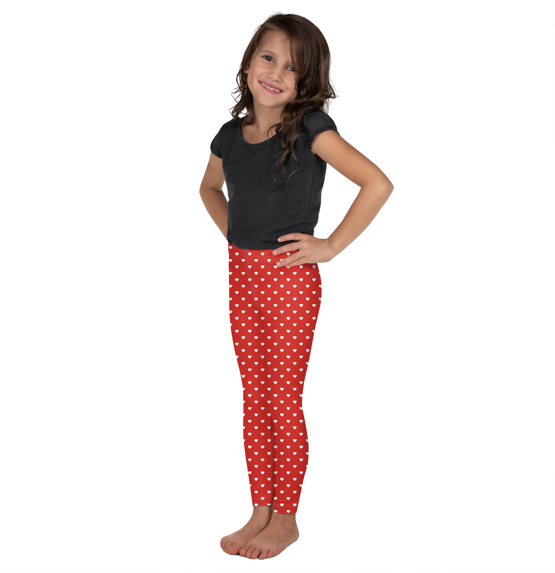 White Mini Hearts Red Kid's Leggings - Gearbunch