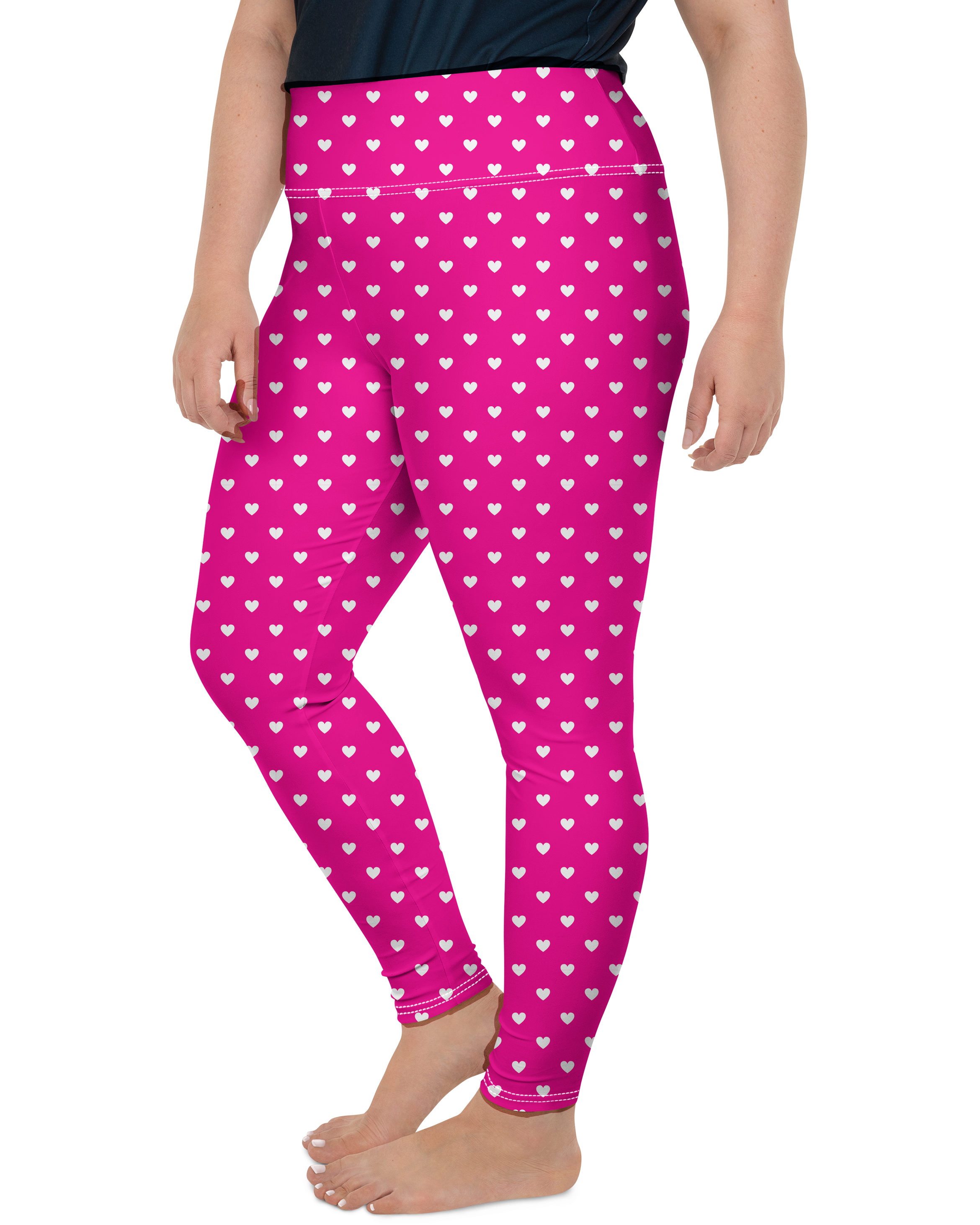 White Mini Hearts Pink Plus Size Leggings - Gearbunch