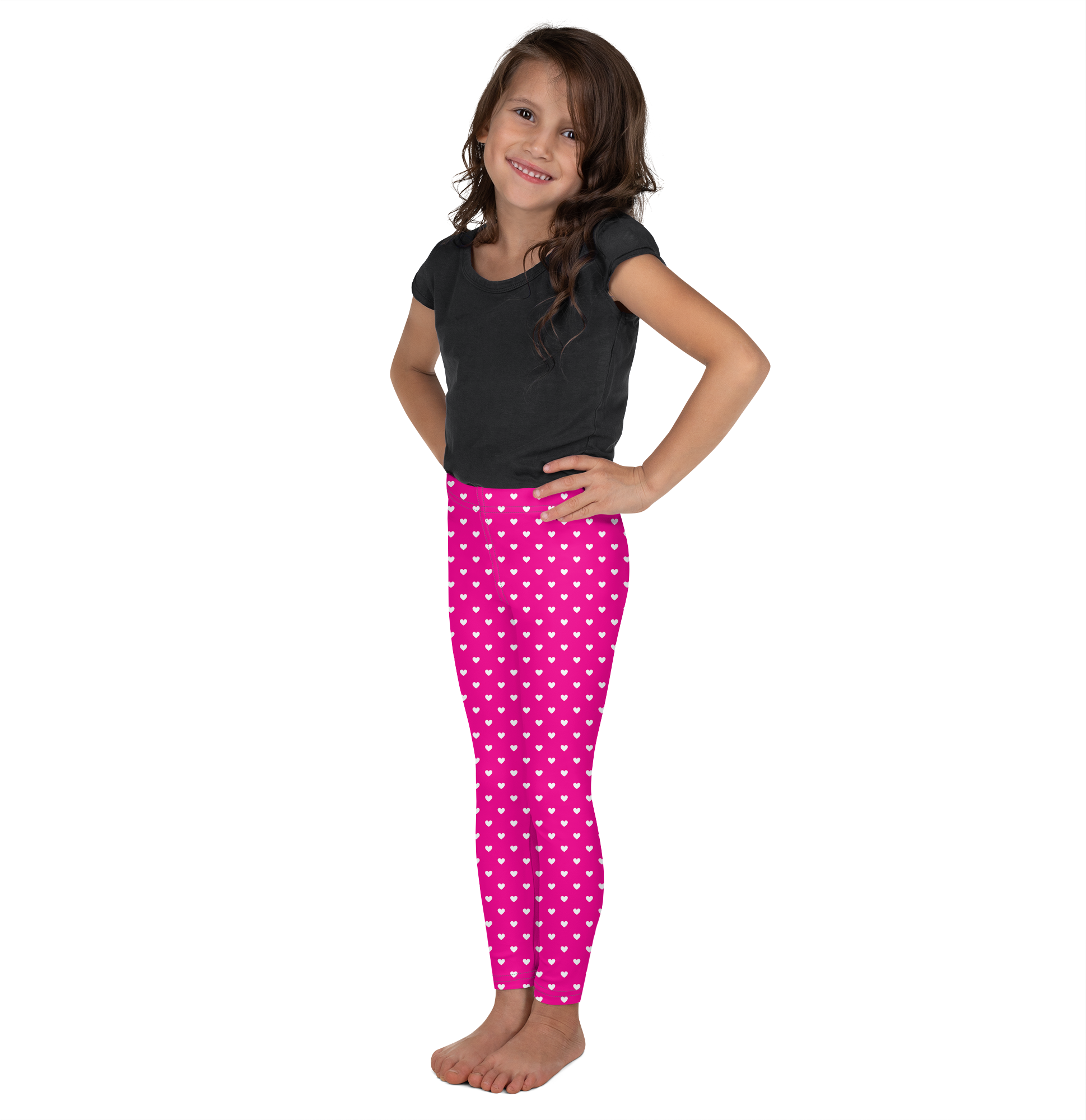 White Mini Hearts Pink Kid's Leggings - Gearbunch