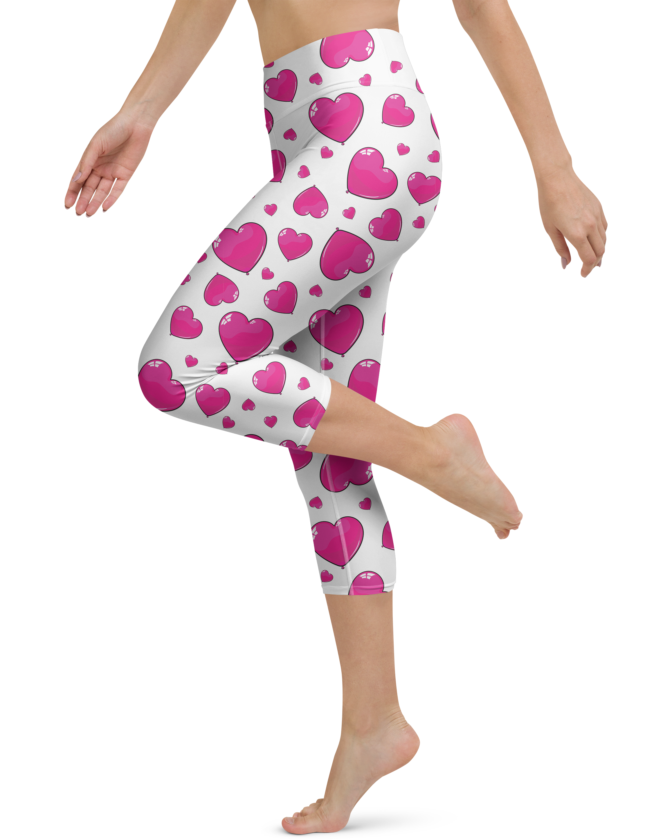 Pink Heart Shaped Balloons Yoga Capris - Gearbunch