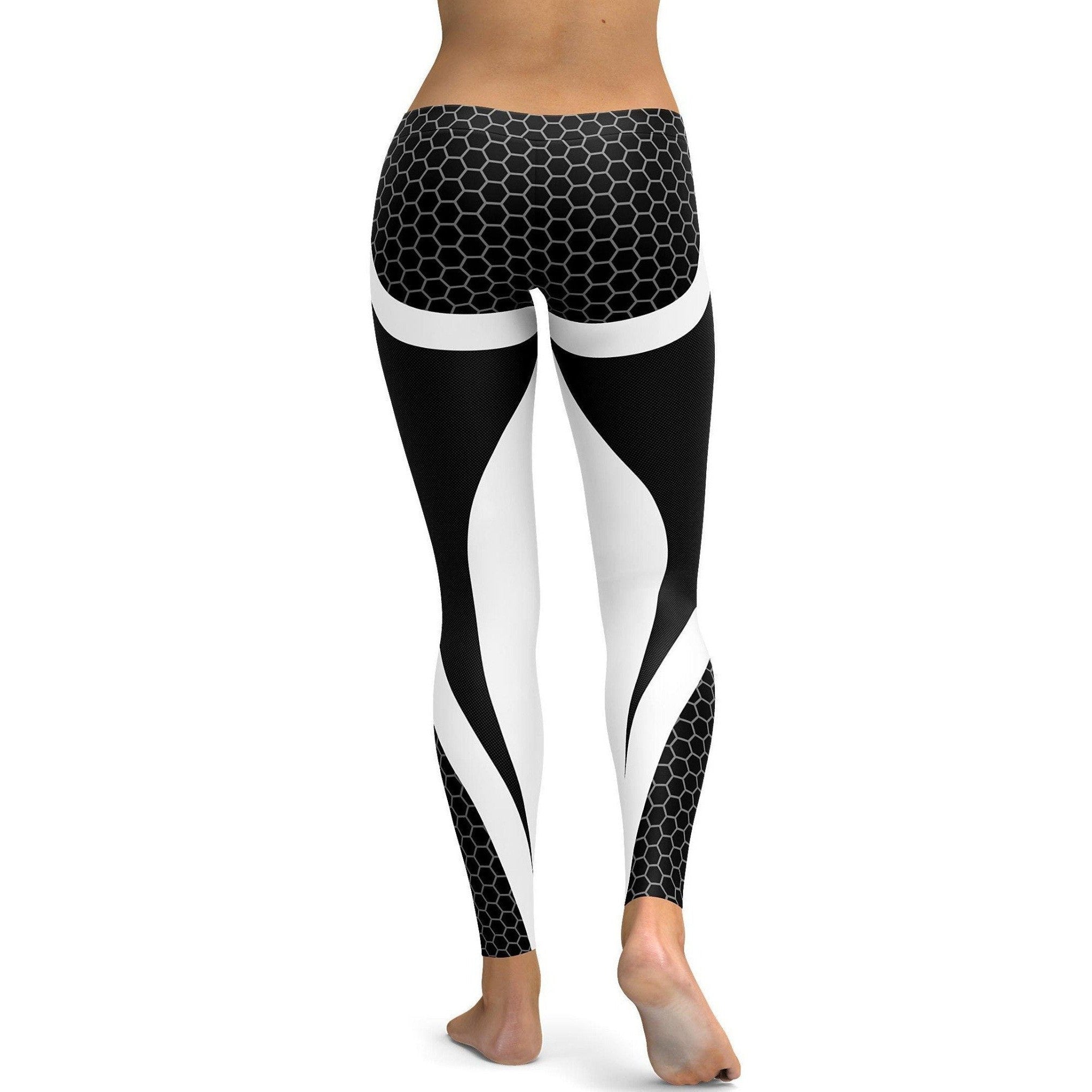 Womens Workout Yoga Black & White Honeycomb Carbon Legging Black/White  | Gearbunch.com