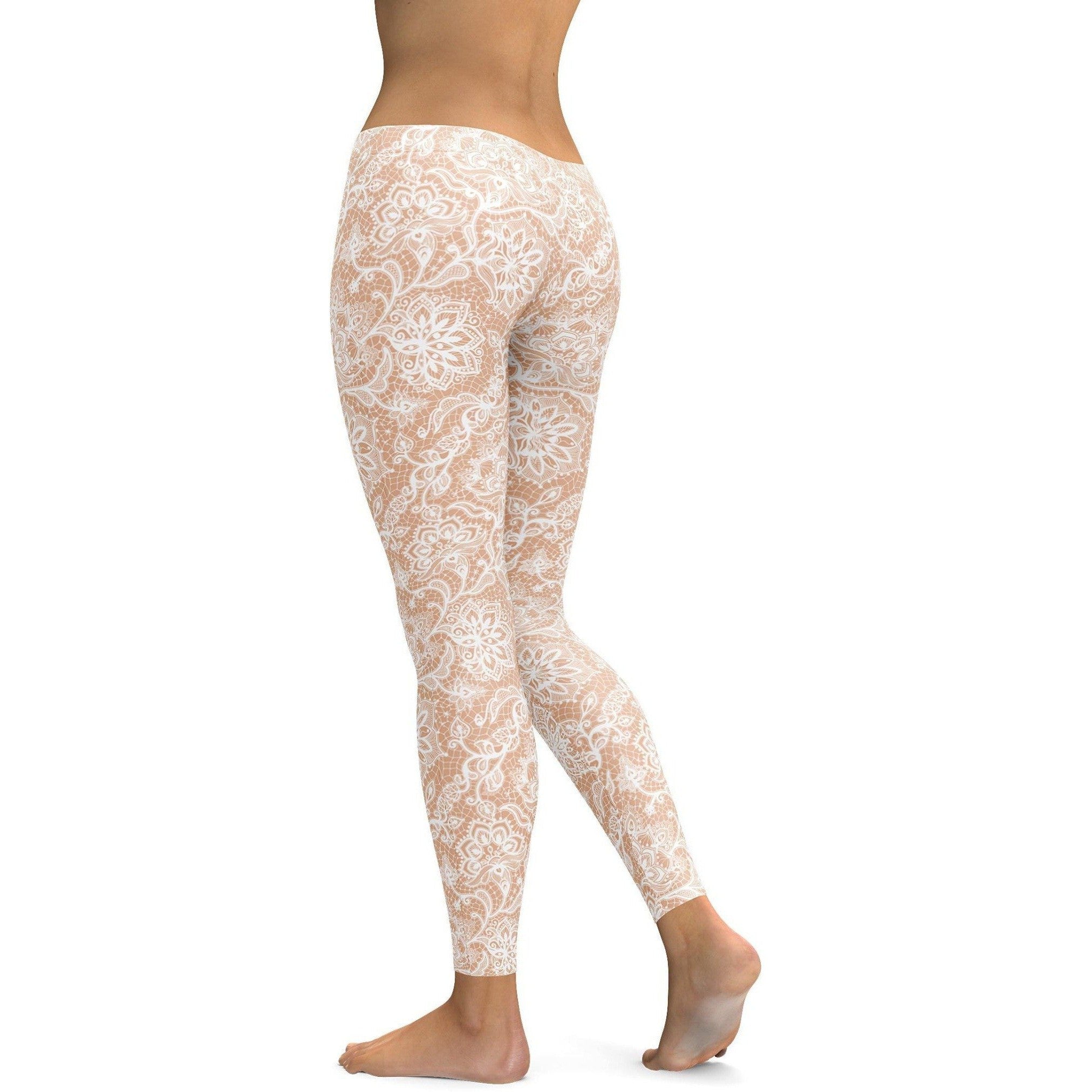 Womens Workout Yoga White Faux Lace Leggings | Gearbunch.com