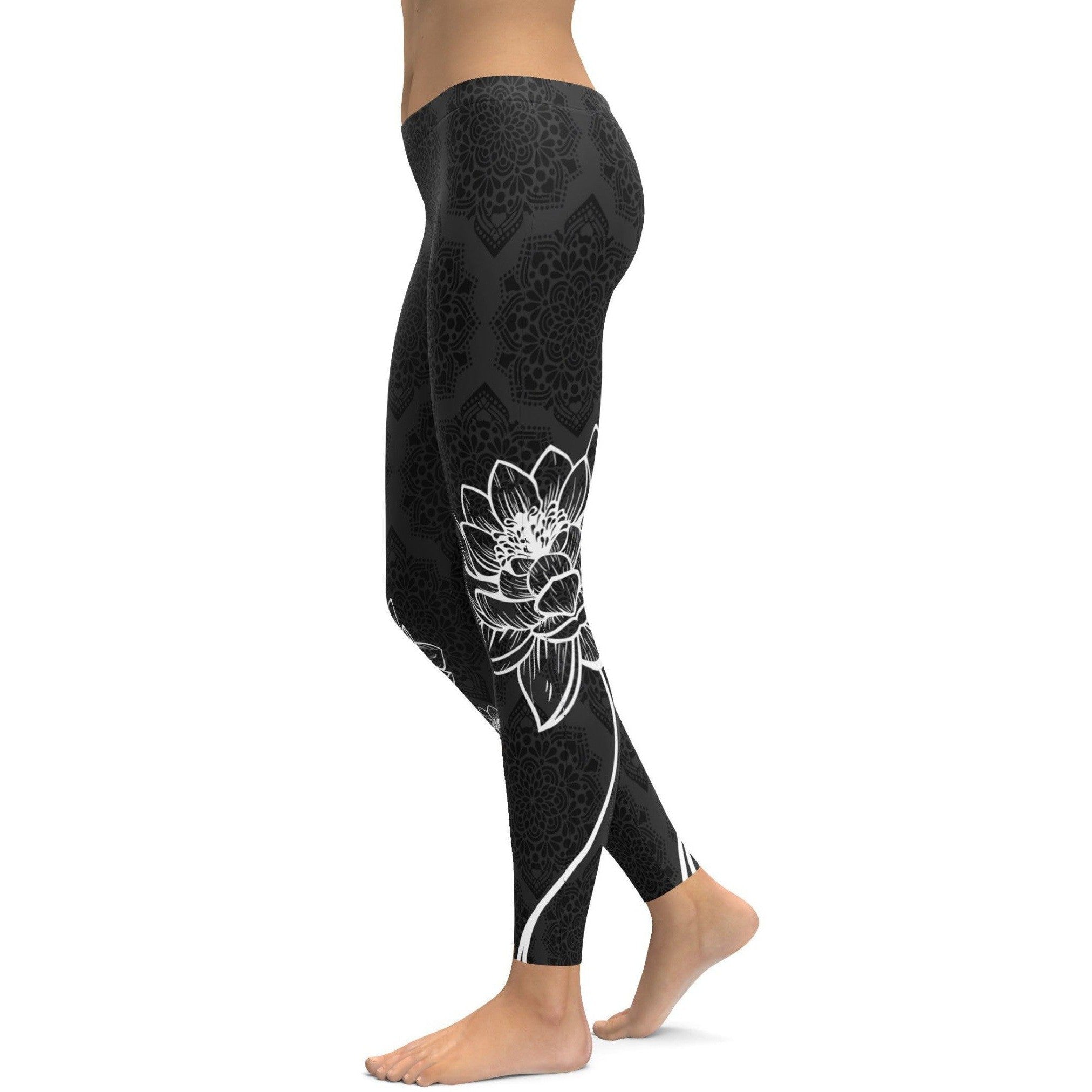 Womens Workout Yoga Lotus Leggings Black/White