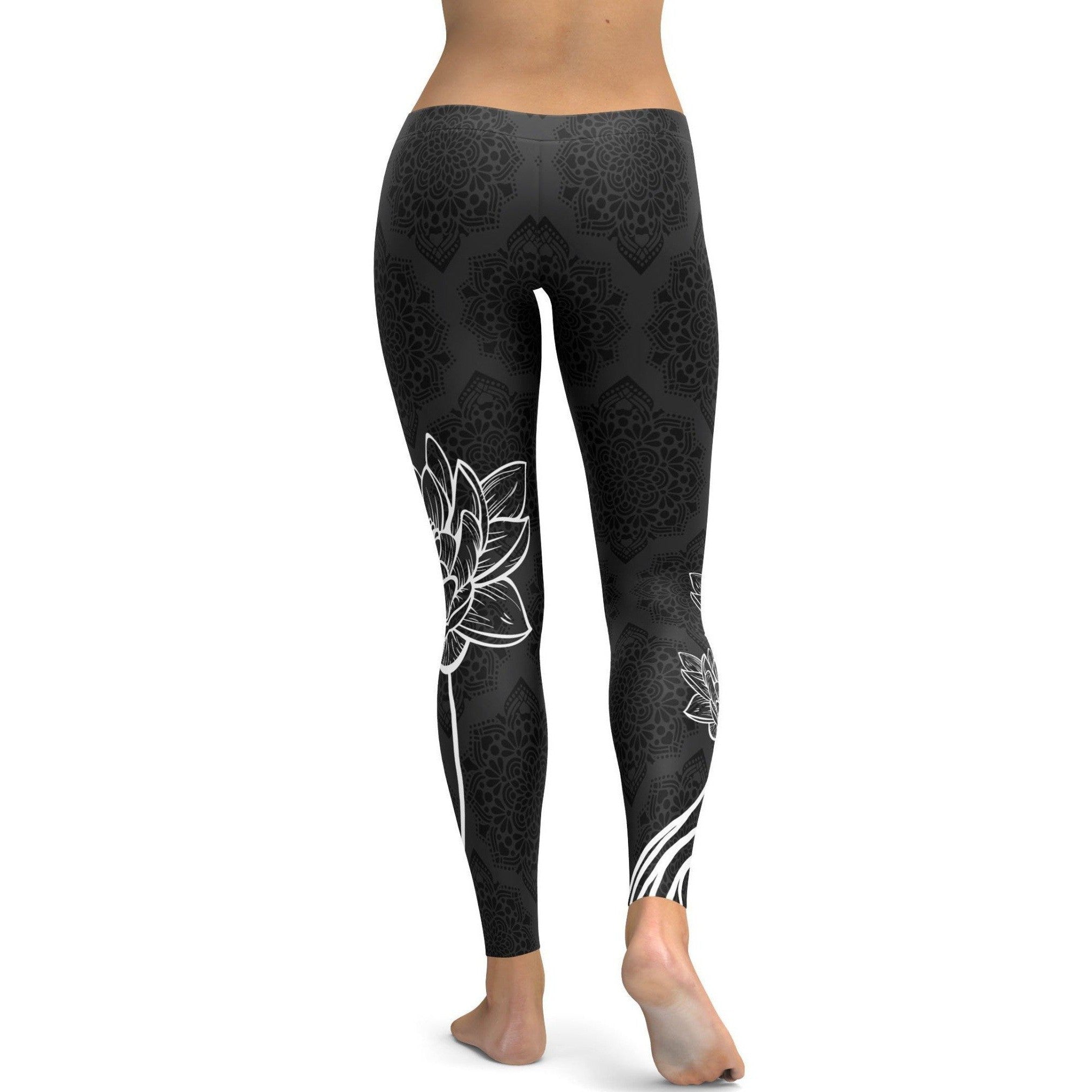 Womens Workout Yoga Lotus Leggings Black/White | Gearbunch.com