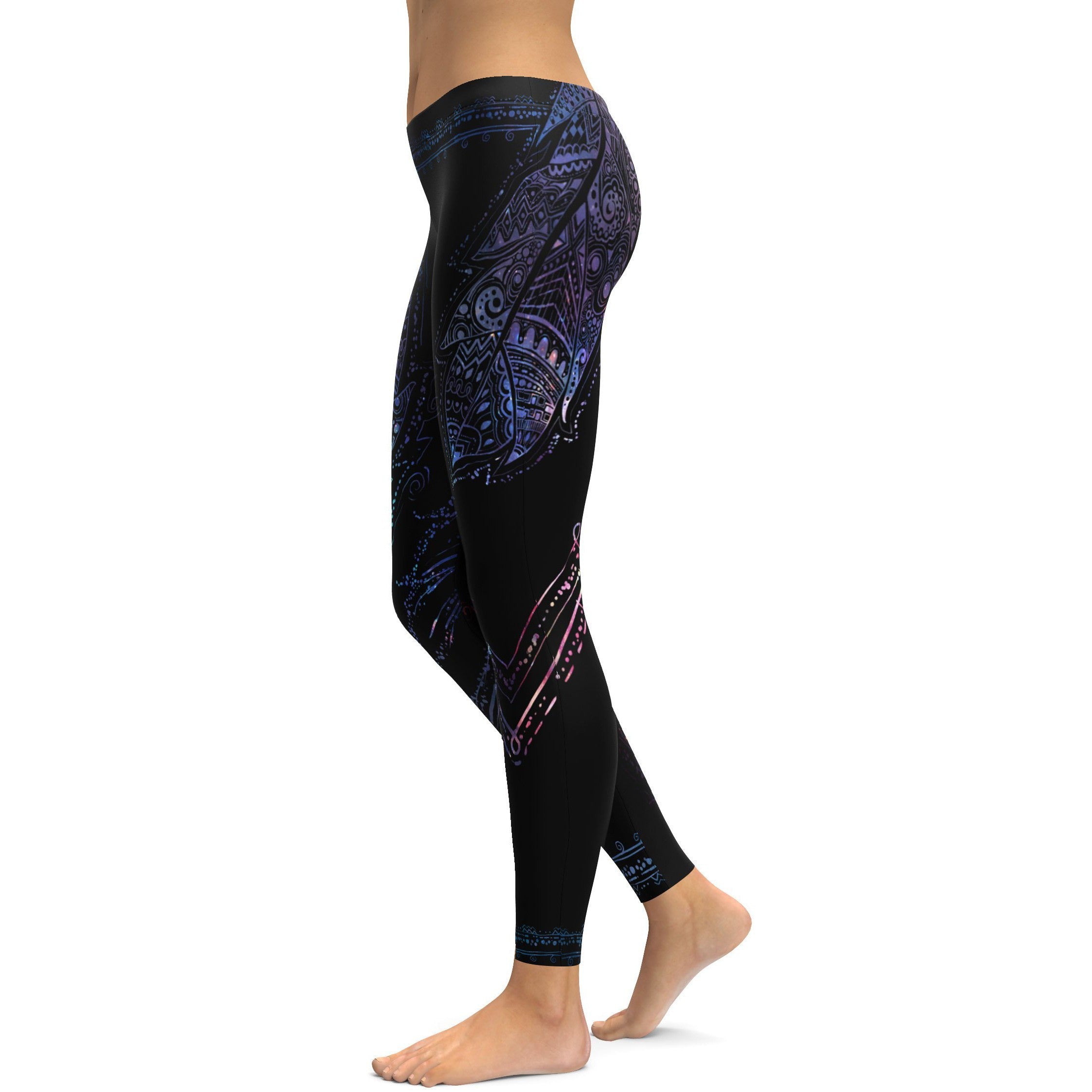 Womens Workout Yoga Mystic Feather Leggings Black/Purple/Pink | Gearbunch.com