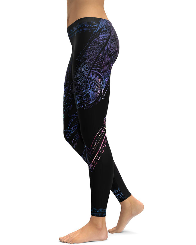 Womens Workout Yoga Mystic Feather Leggings Black/Purple/Pink ...