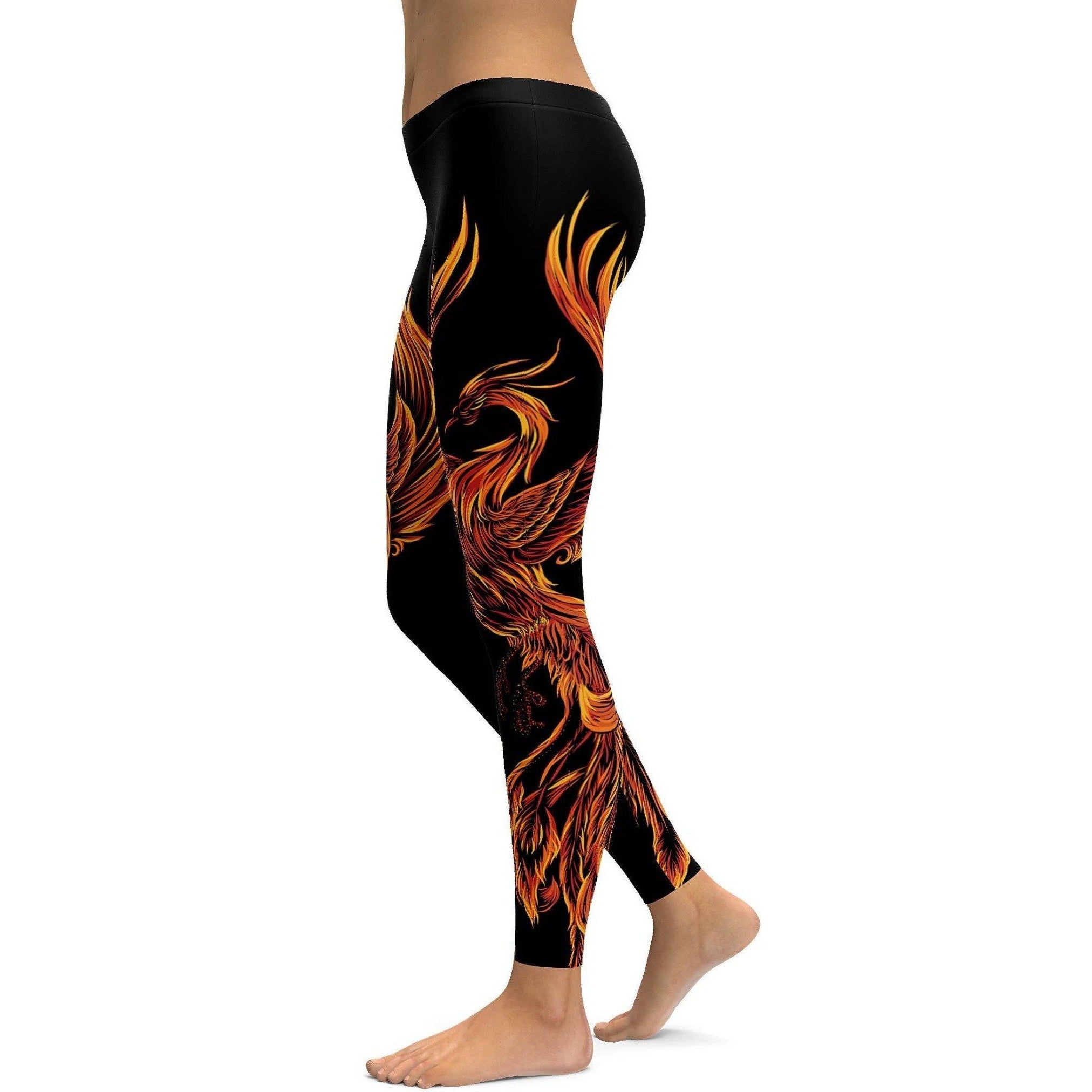 Womens Workout Yoga Phonenix Leggings Black/Yellow/Orange | Gearbunch.com