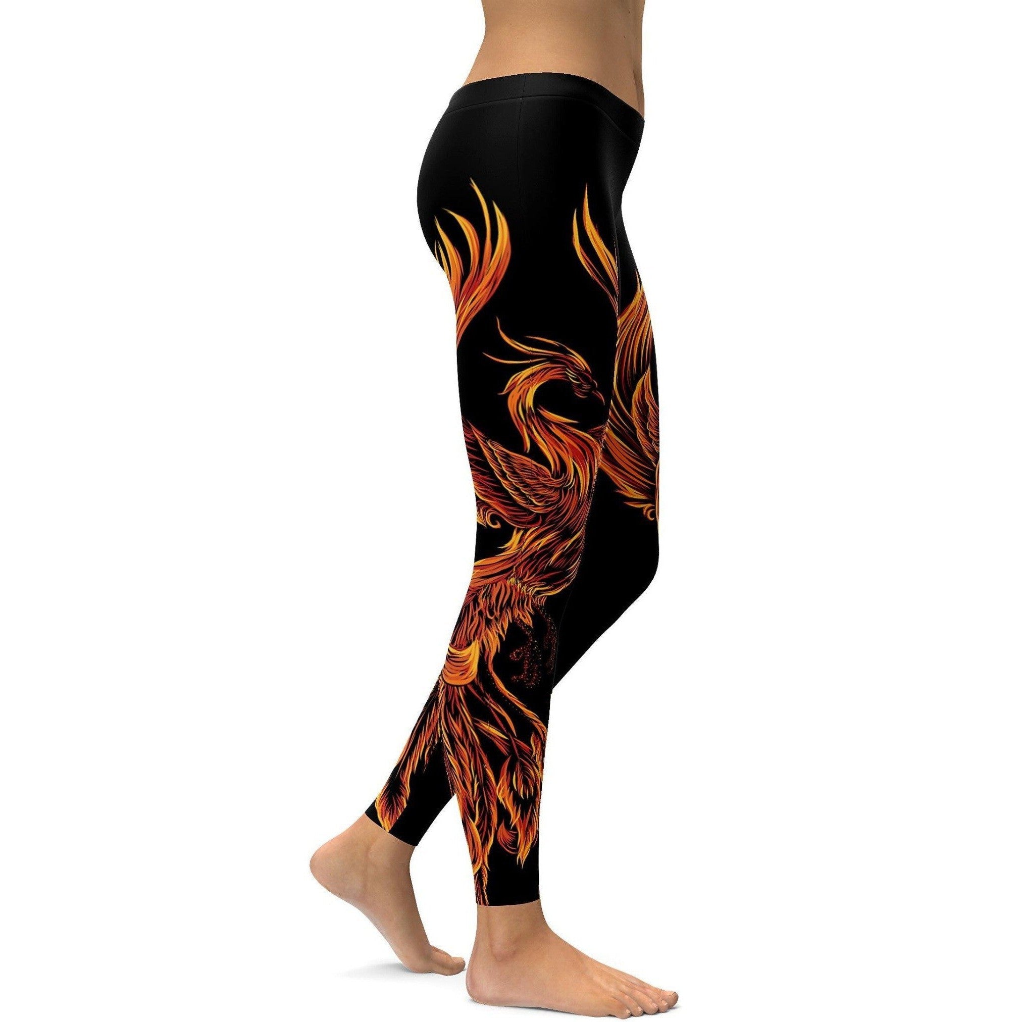 Womens Workout Yoga Phonenix Leggings Black/Yellow/Orange | Gearbunch.com