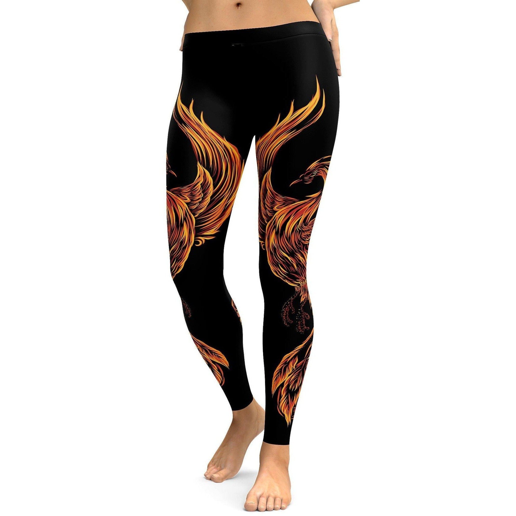 Womens Workout Yoga Phonenix Leggings Black/Yellow/Orange | Gearbunch.com