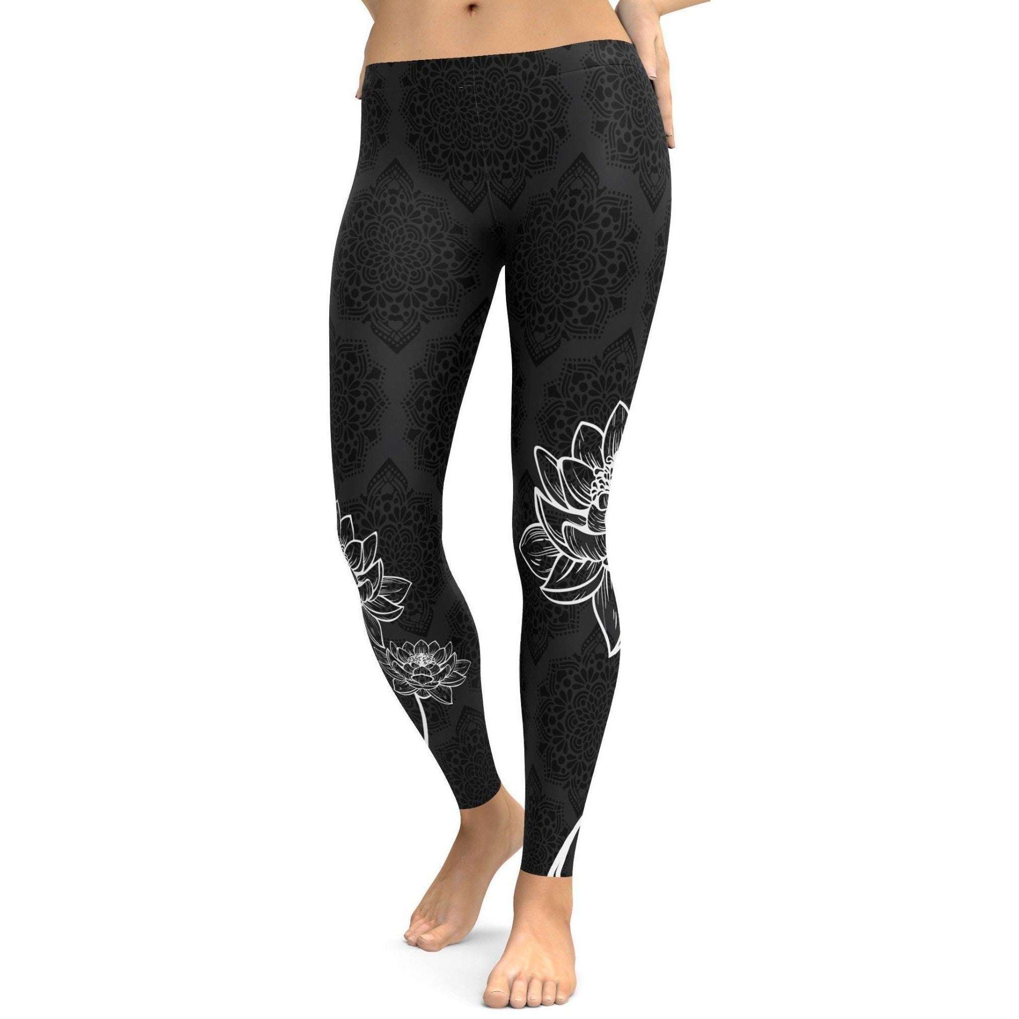 Womens Workout Yoga Lotus Leggings Black/White | Gearbunch.com