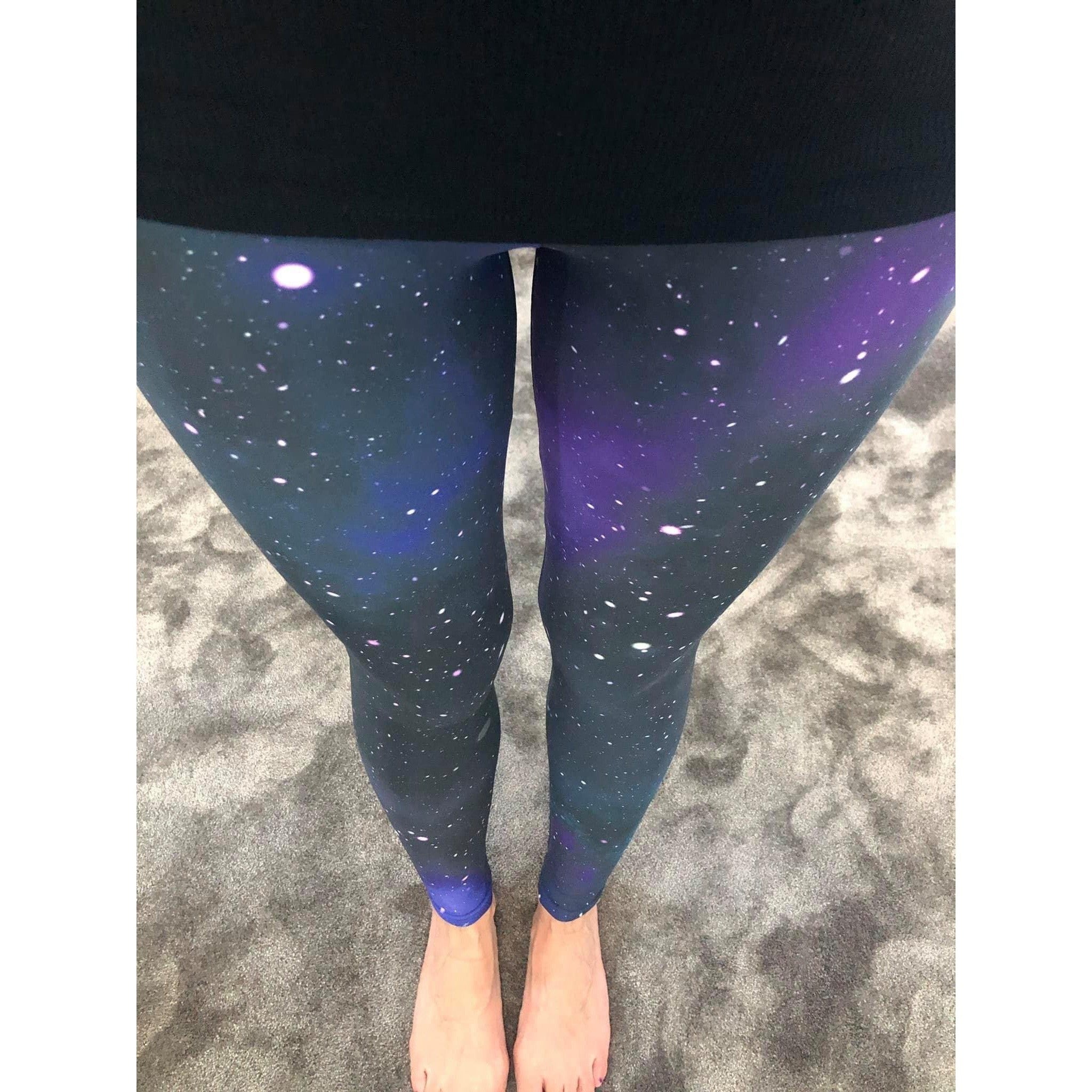 Womens Workout Yoga Purple Galaxy Leggings Blue/Black | GearBunch.com