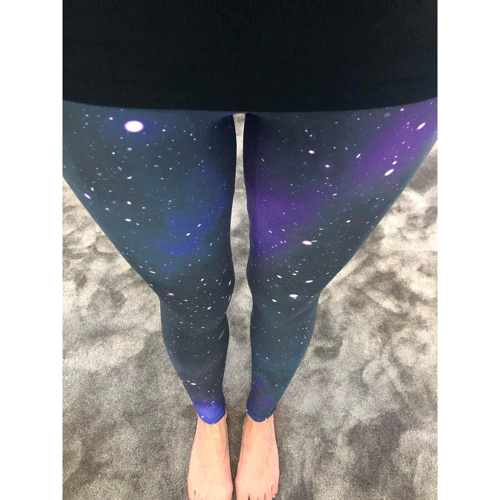 Womens Workout Yoga Purple Galaxy Leggings Blue/Black