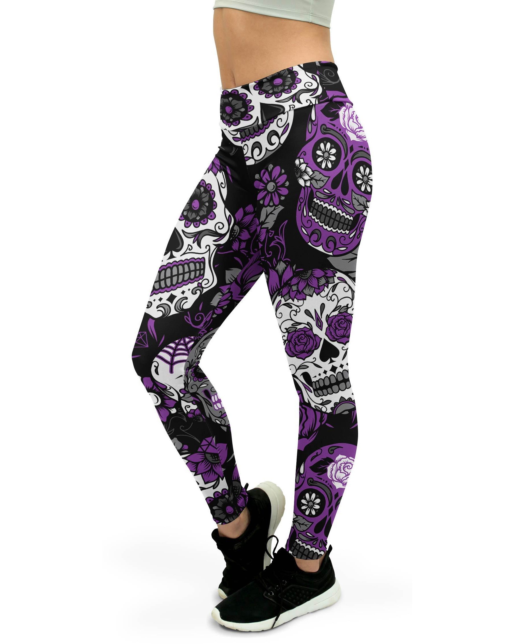 Purple Sugar Skull Women's Yoga Pants Gearbunch