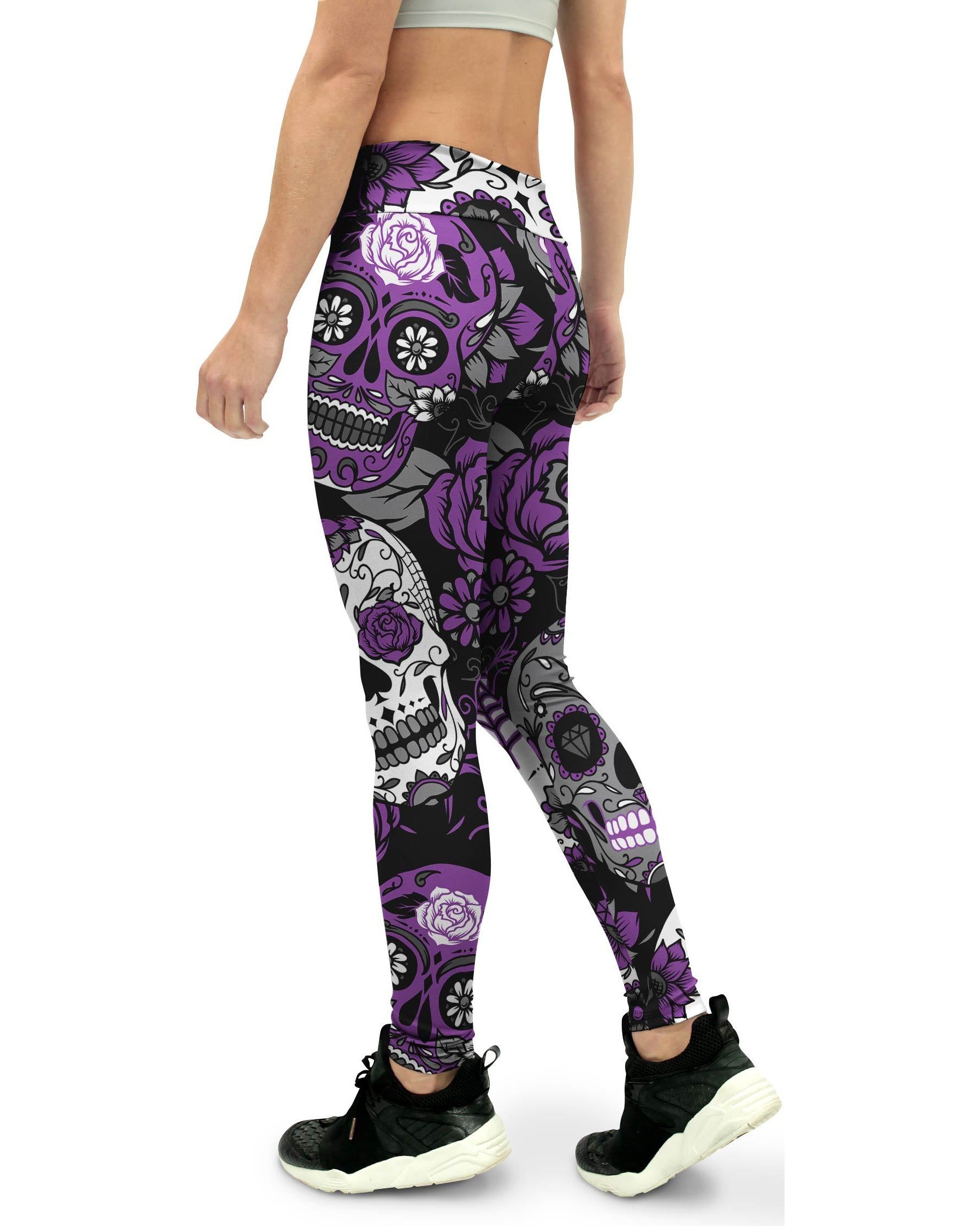 Purple Sugar Skull Women's Yoga Pants Gearbunch