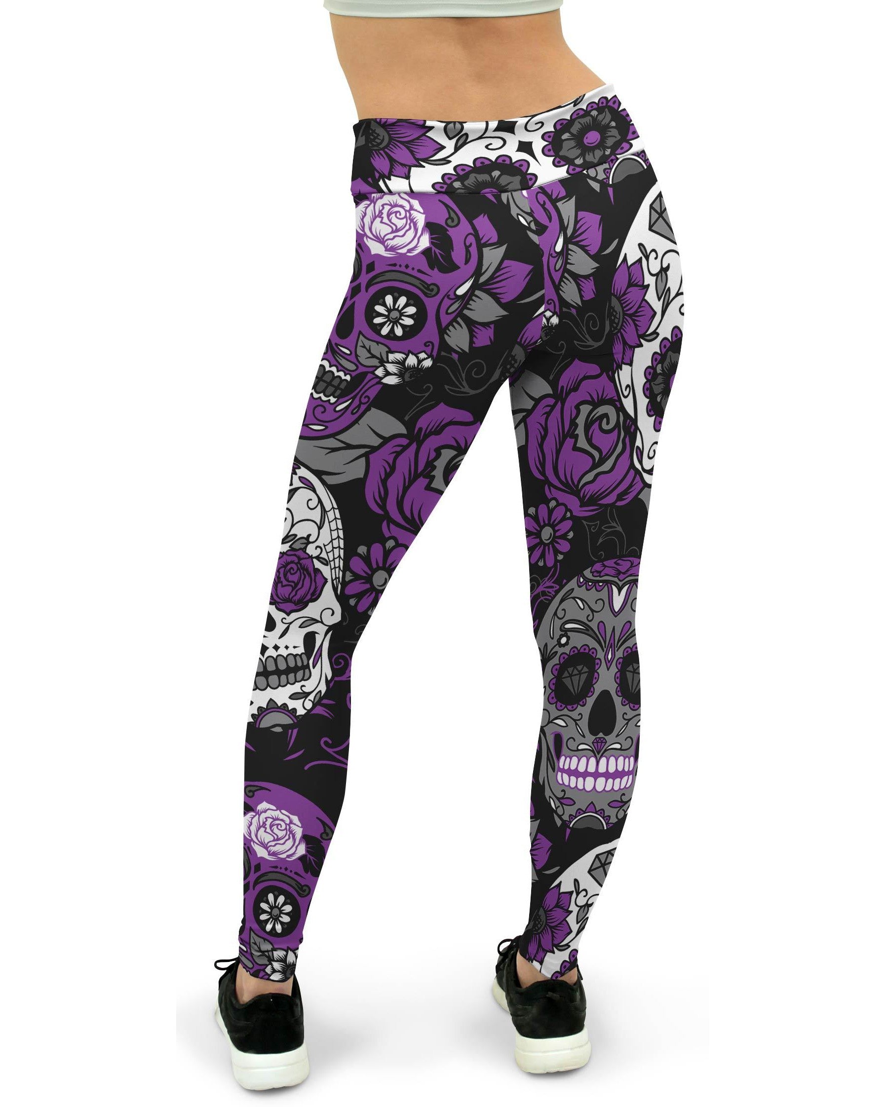 Purple Sugar Skull Women's Yoga Pants Gearbunch