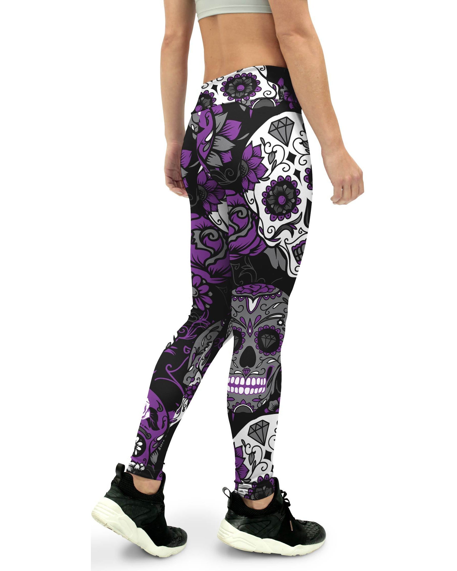 Purple Sugar Skull Women's Yoga Pants Gearbunch