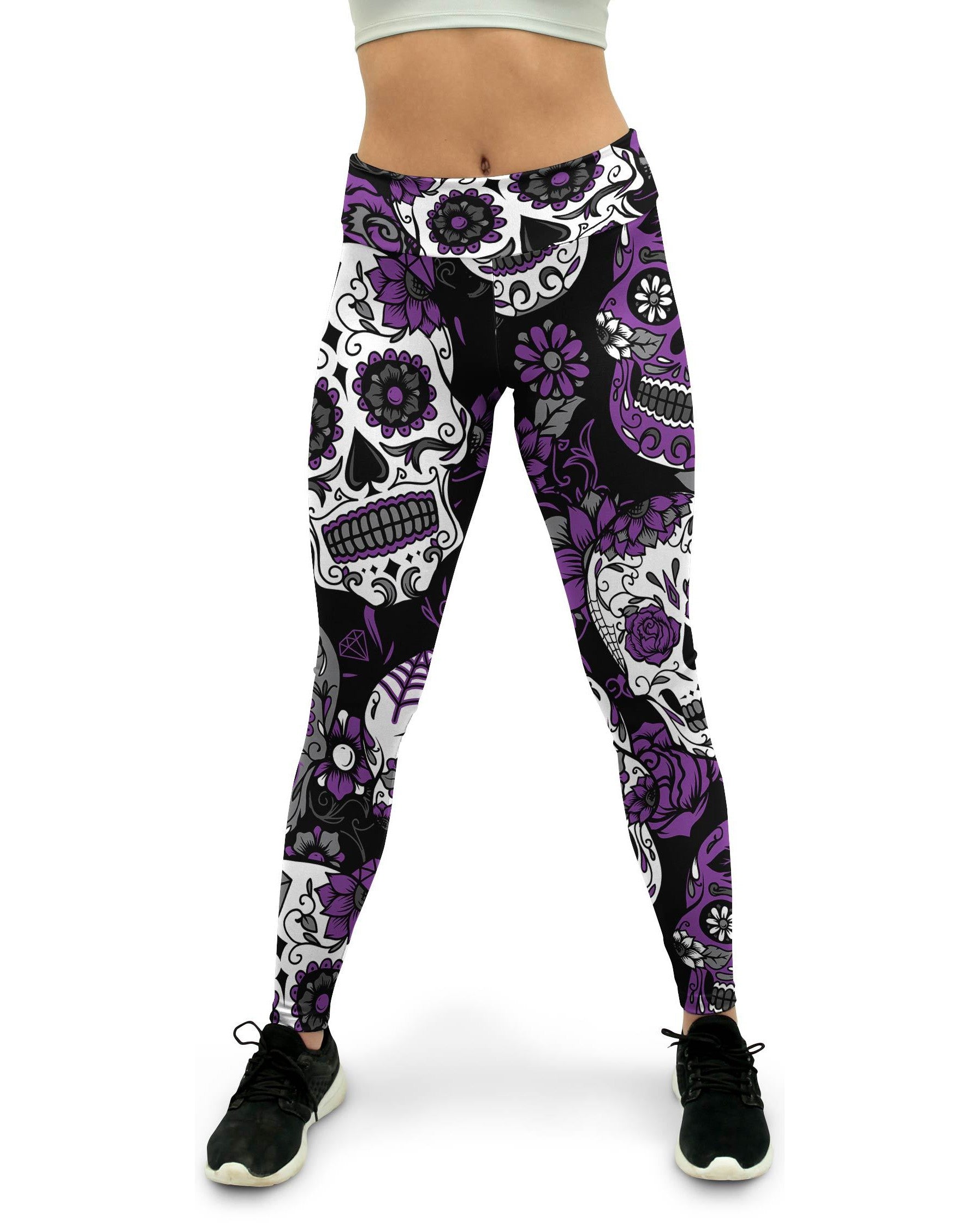 Purple Sugar Skull Women's Yoga Pants Gearbunch