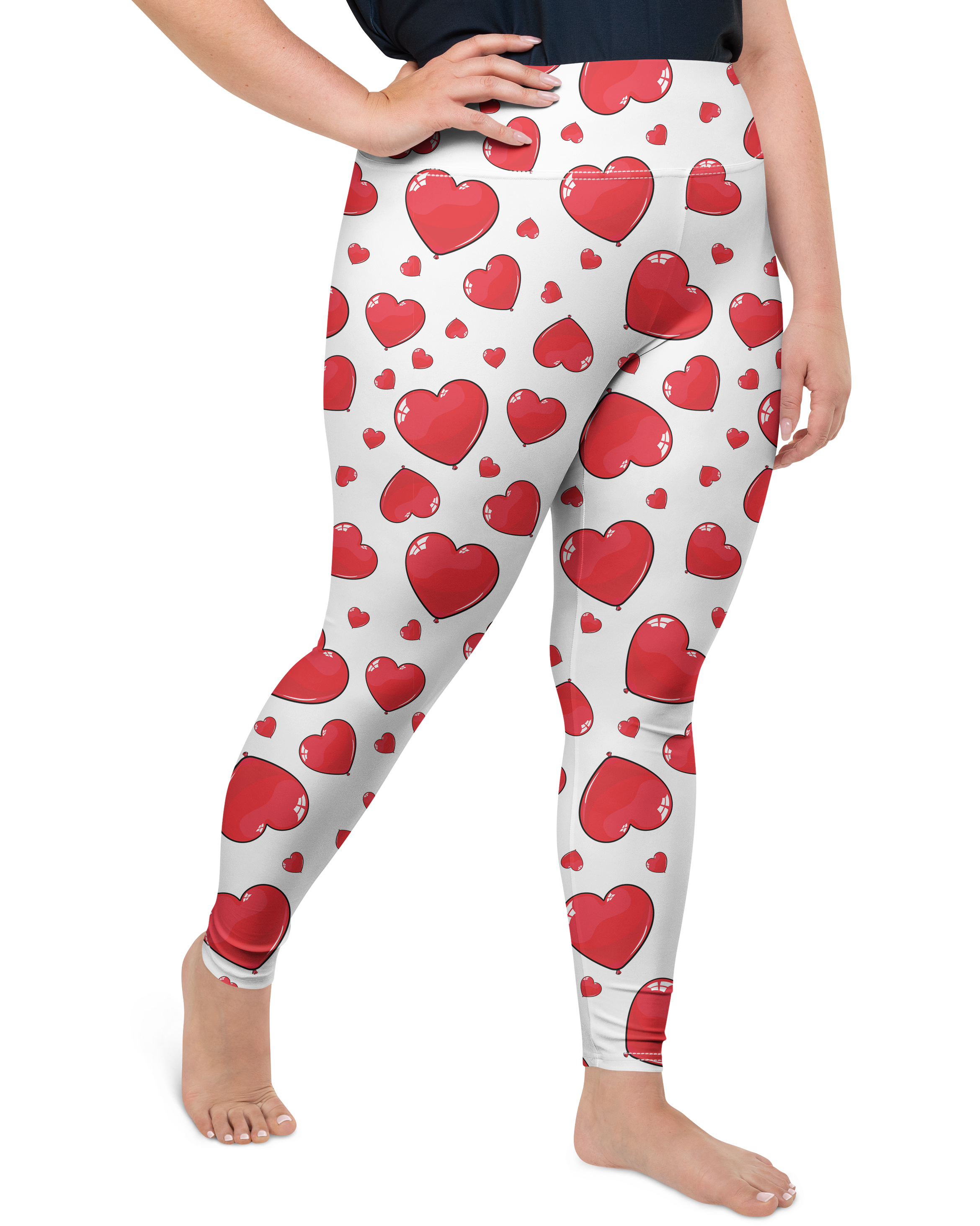 Red Heart Shaped Balloon Plus Size Leggings - Gearbunch