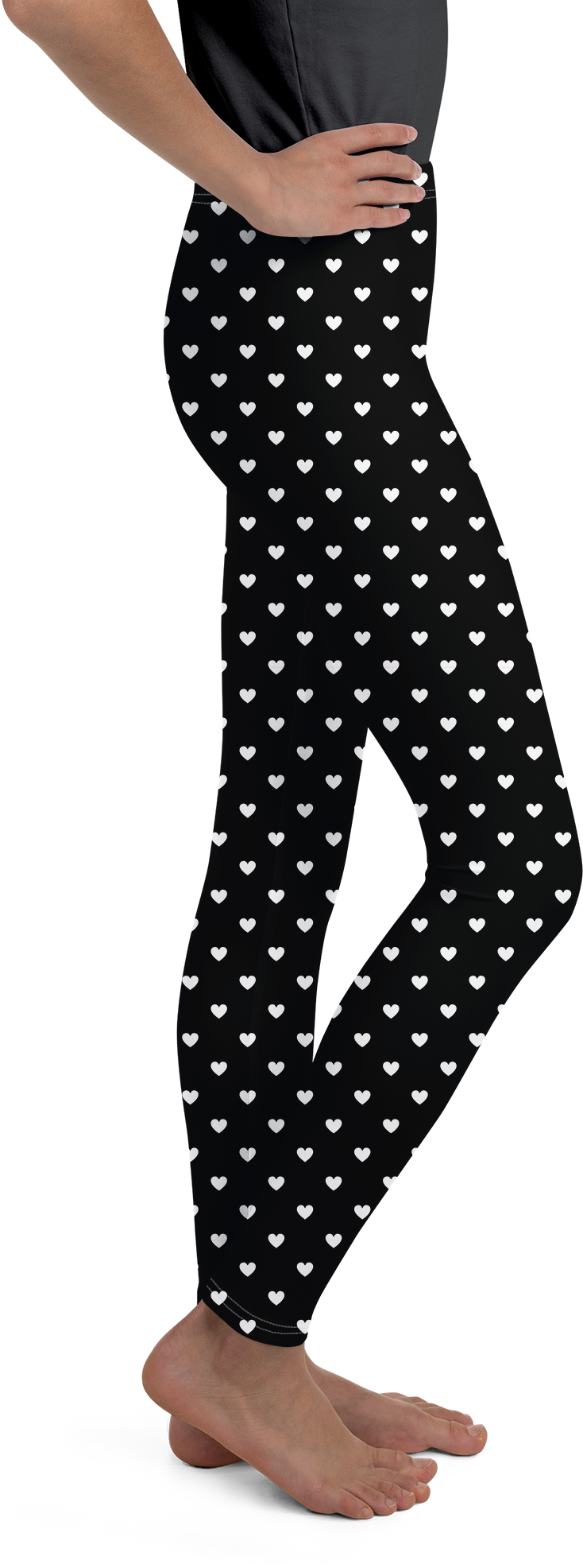 White Mini Hearts Black Youth Leggings - Gearbunch