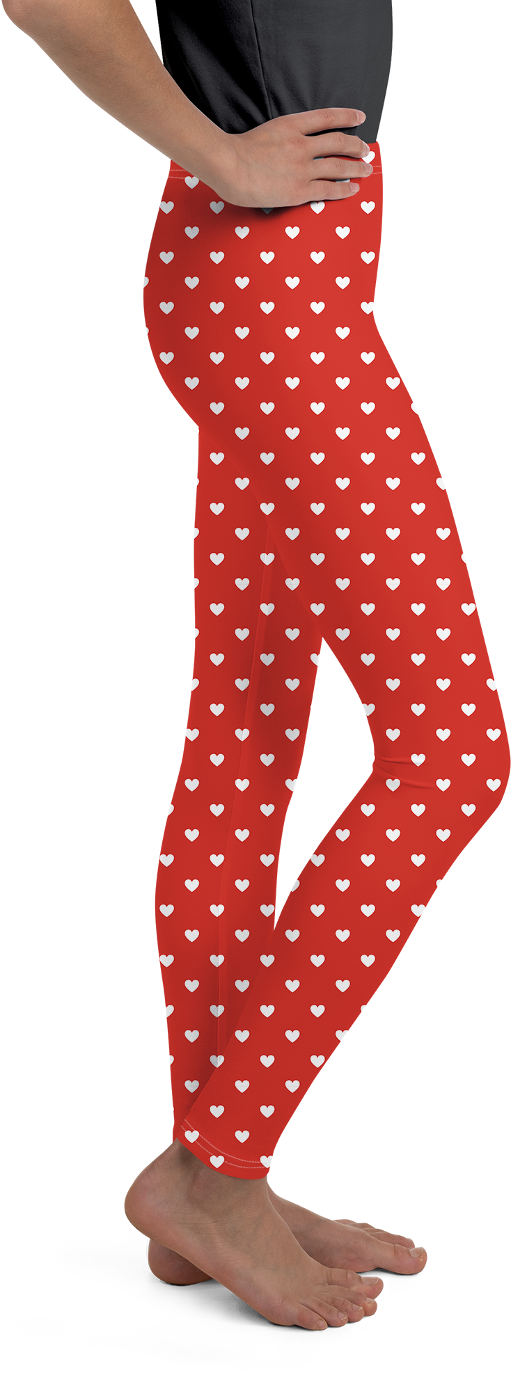 White Mini Hearts Red Youth Leggings - Gearbunch