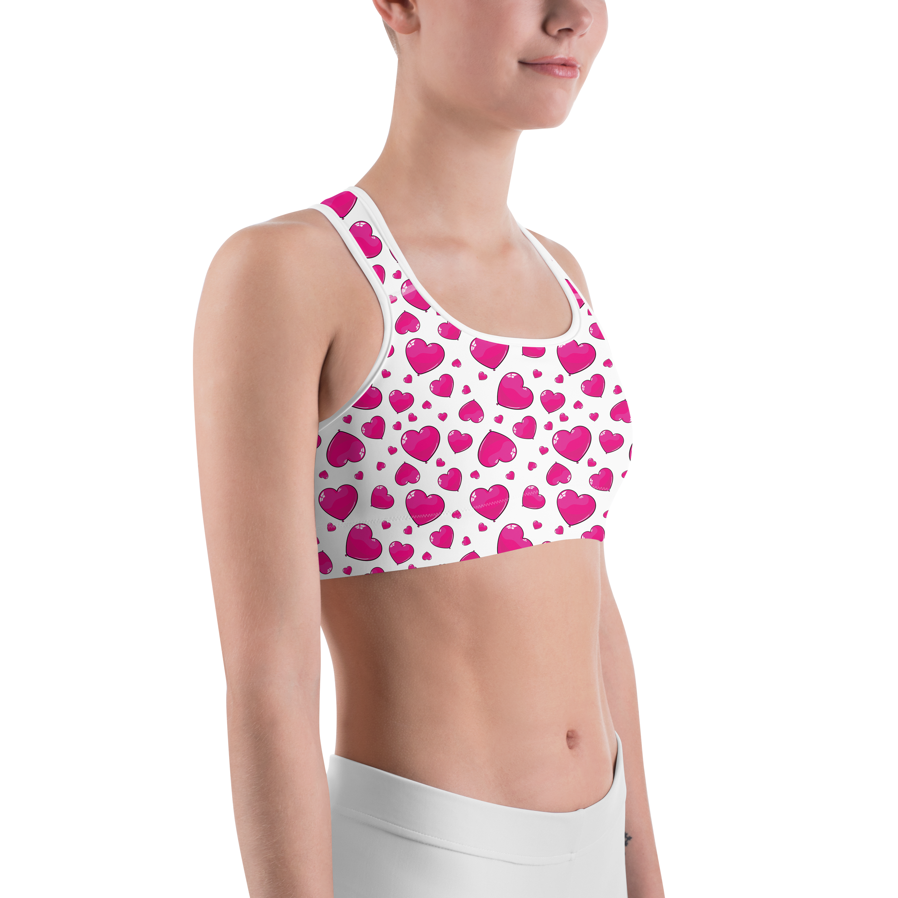 Pink Heart Shaped Balloons Sports Bra - Gearbunch