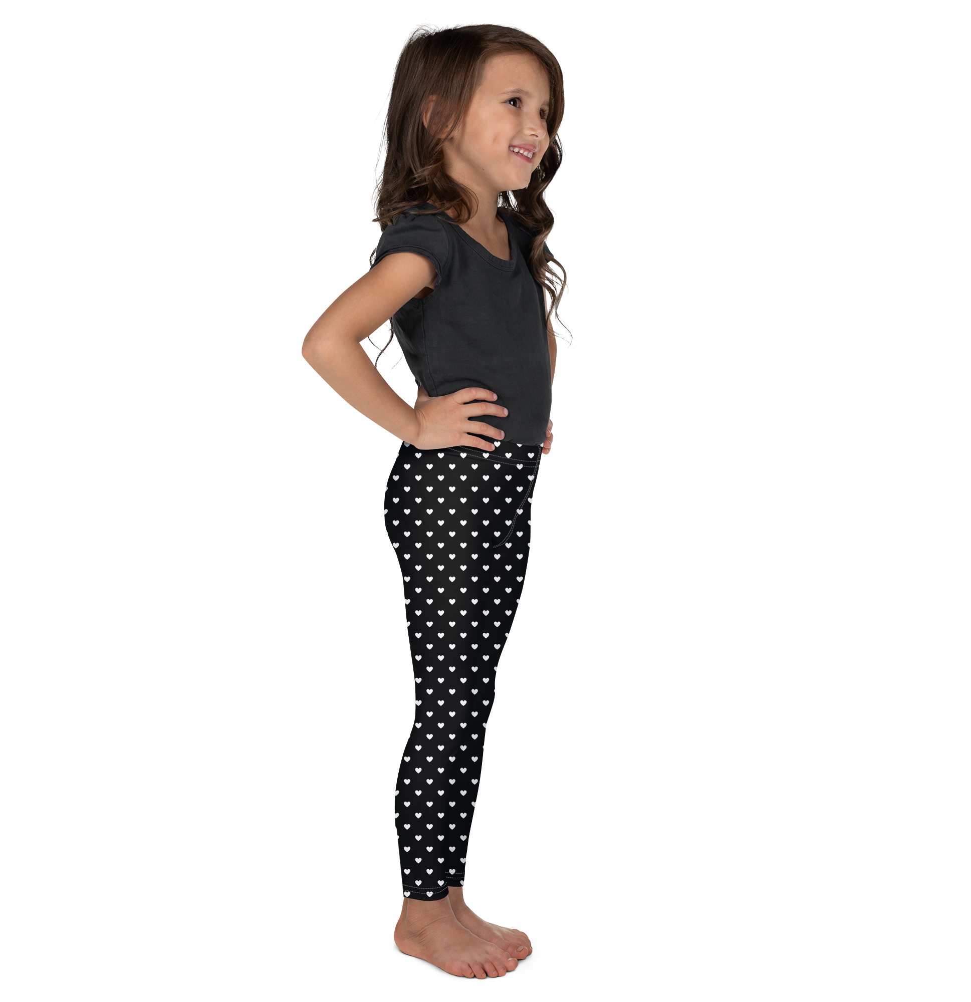 White Mini Hearts Black Kid's Leggings - Gearbunch