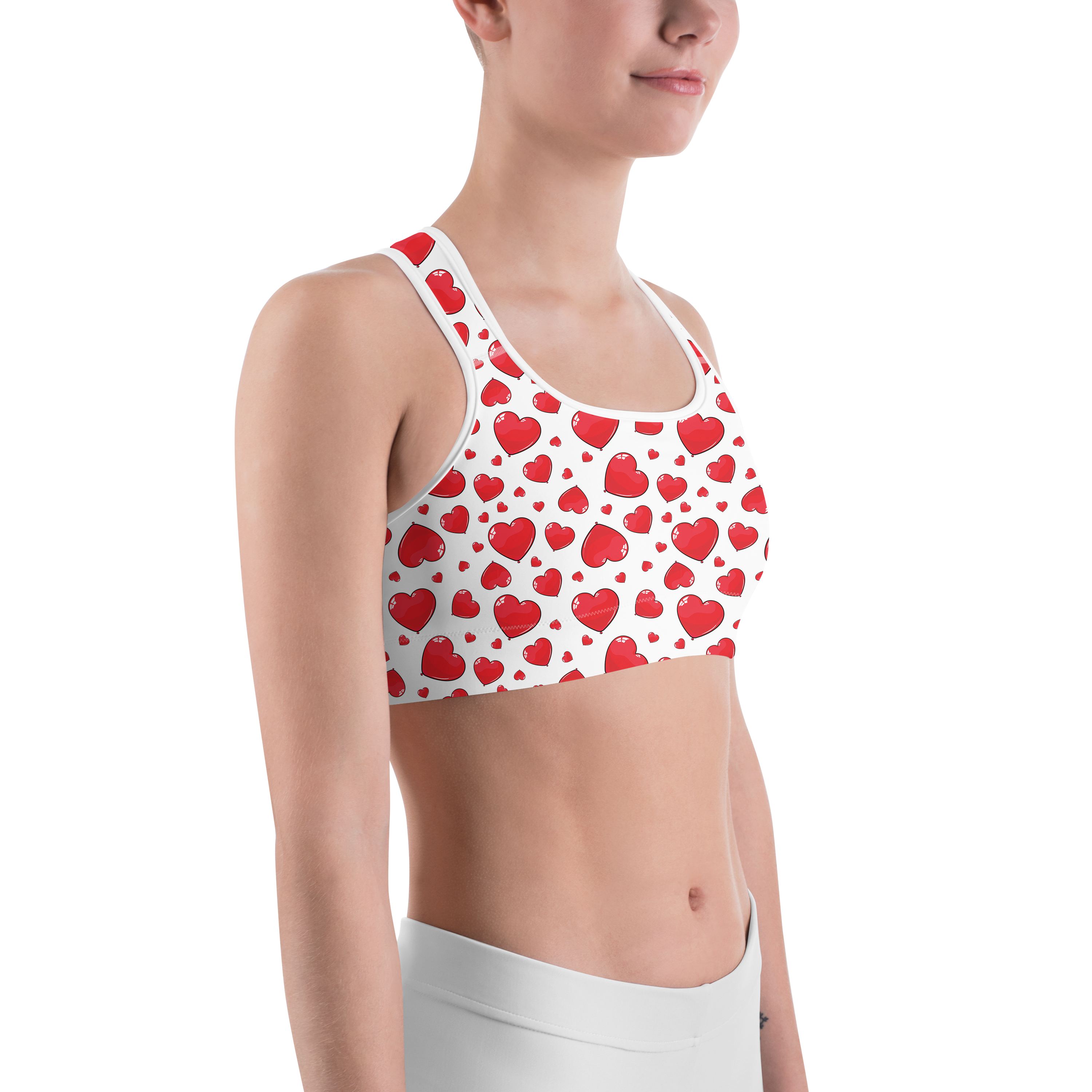 Red Heart Shaped Balloons Sports Bra - Gearbunch