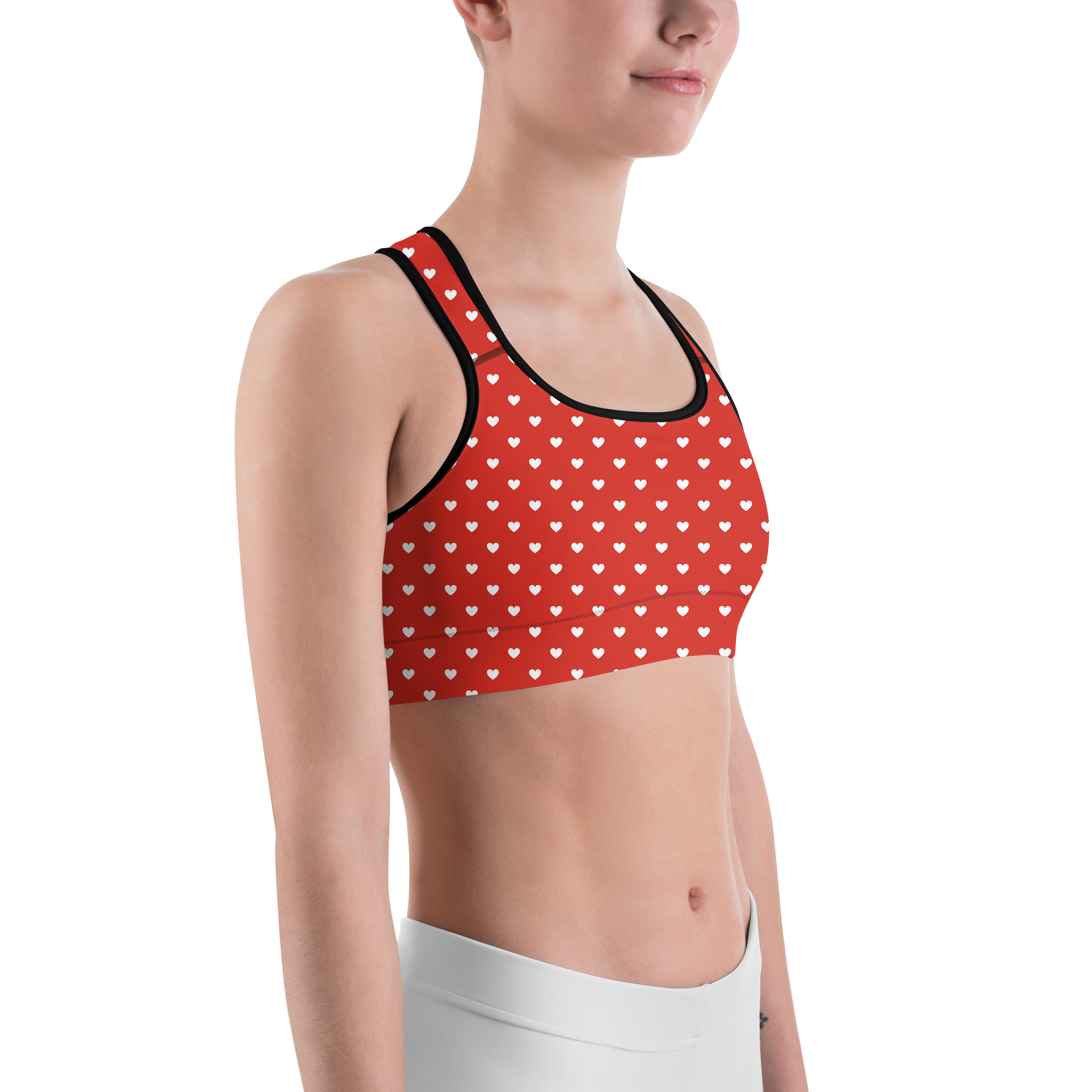 White Mini Hearts Red Sports Bra - Gearbunch