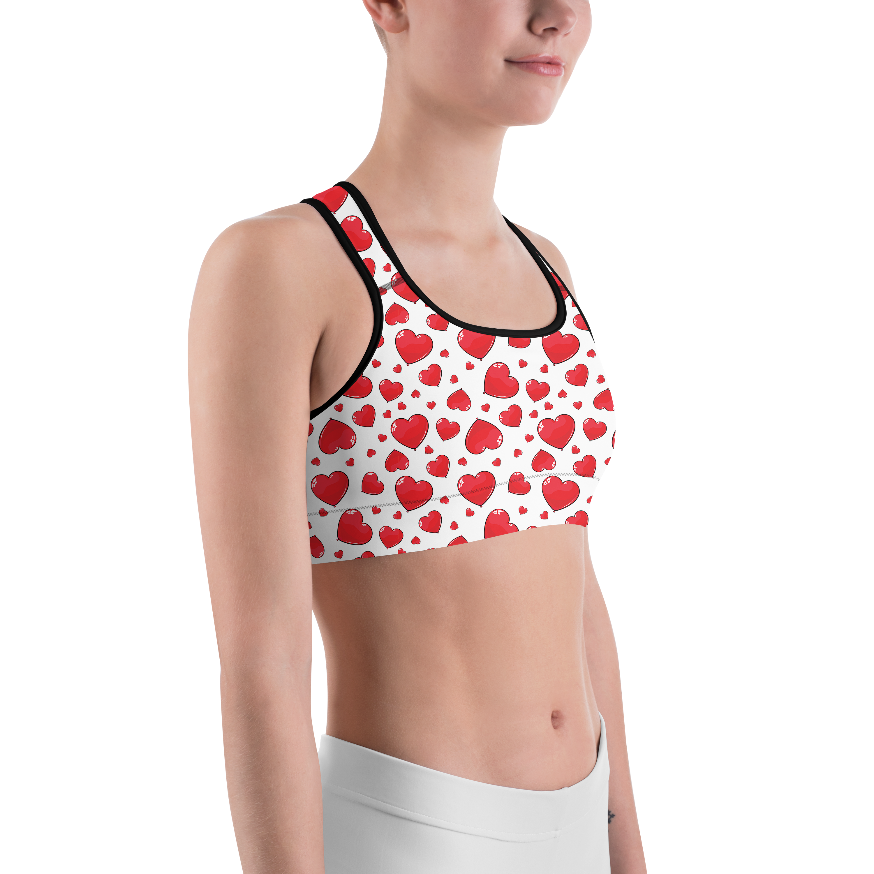 Red Heart Shaped Balloons Sports Bra - Gearbunch