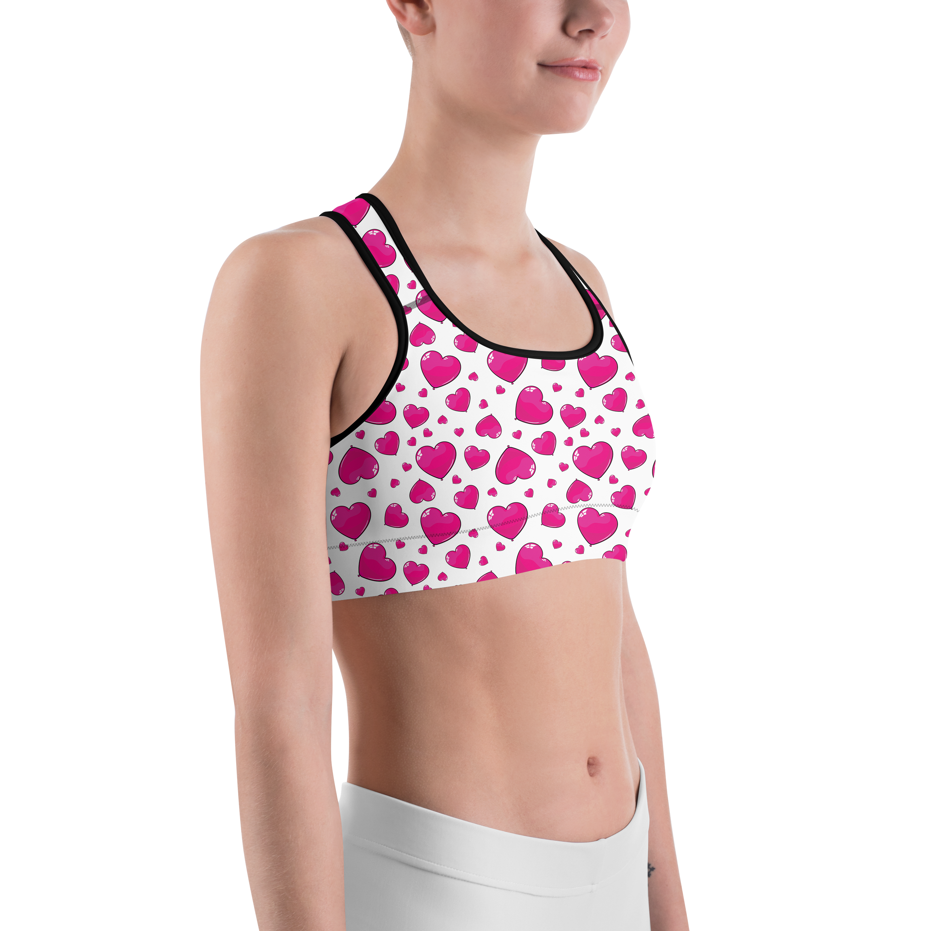 Pink Heart Shaped Balloons Sports Bra - Gearbunch