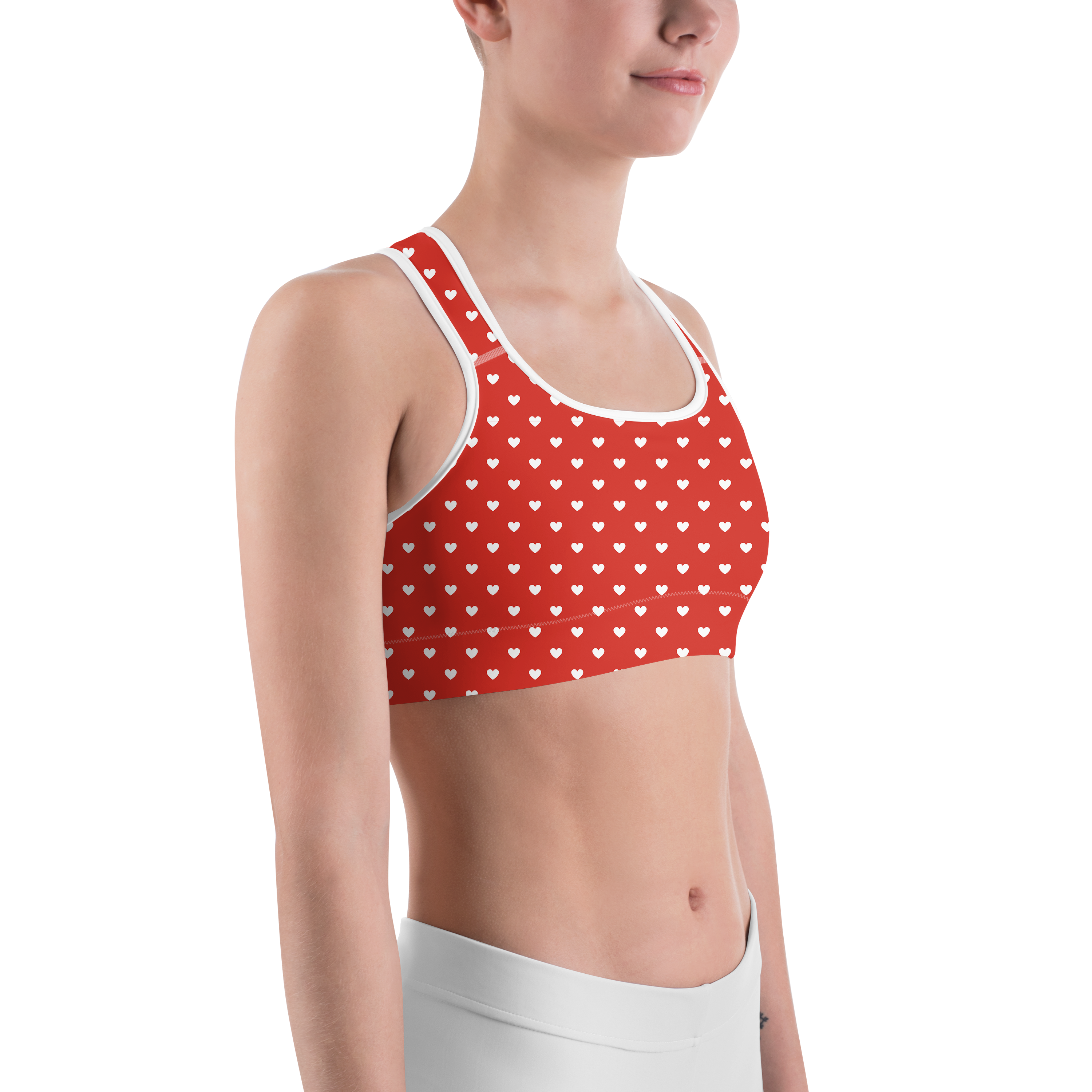 White Mini Hearts Red Sports Bra - Gearbunch