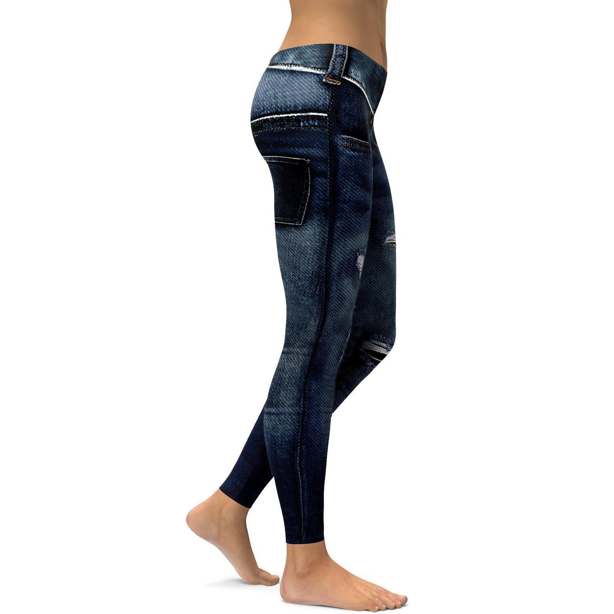 Womens Workout Yoga Realistic Denim Jeans Leggings Blue/Light Blue | Gearbunch.com