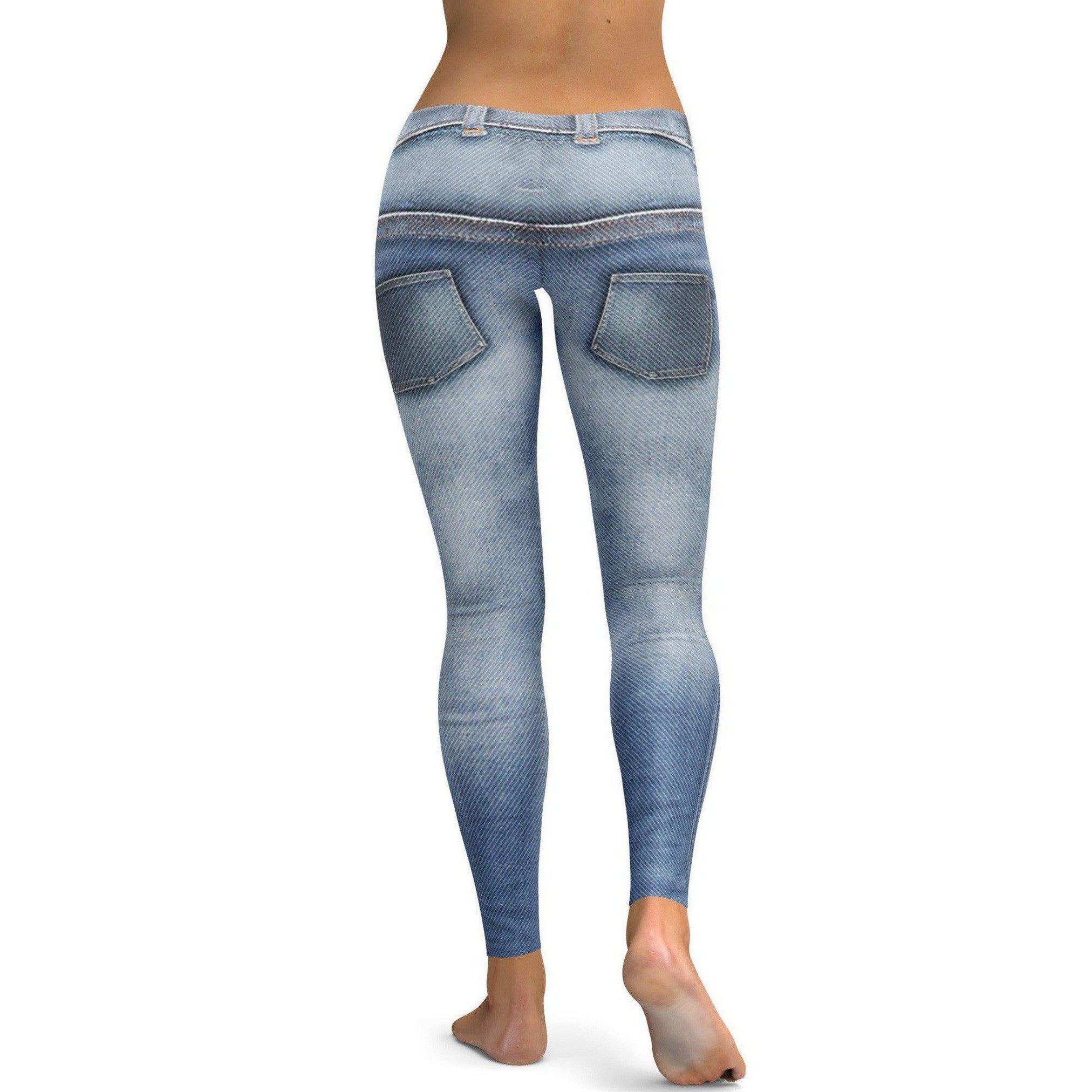 Womens Workout Yoga Realistic Jeans Leggings Blue/White | Gearbunch.com