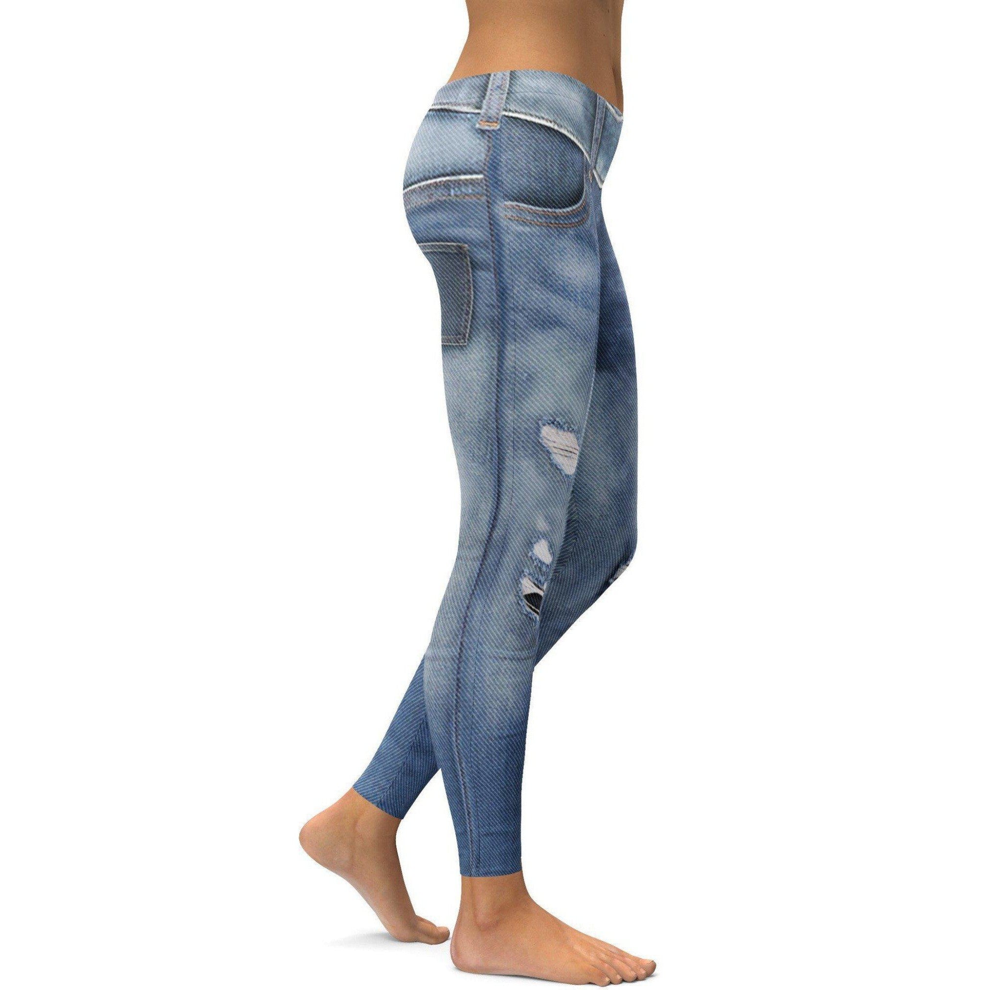 Womens Workout Yoga Realistic Jeans Leggings Blue/White | Gearbunch.com