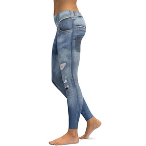 Womens Workout Yoga Realistic Jeans Leggings Blue/White | Gearbunch.com